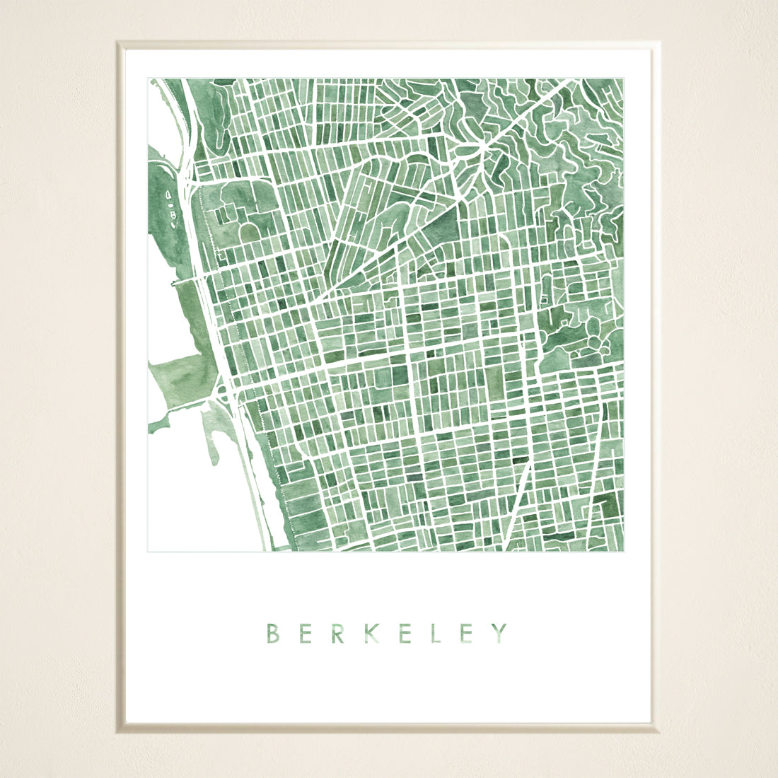 BERKELEY California Map Watercolor City Blocks Map: PRINT