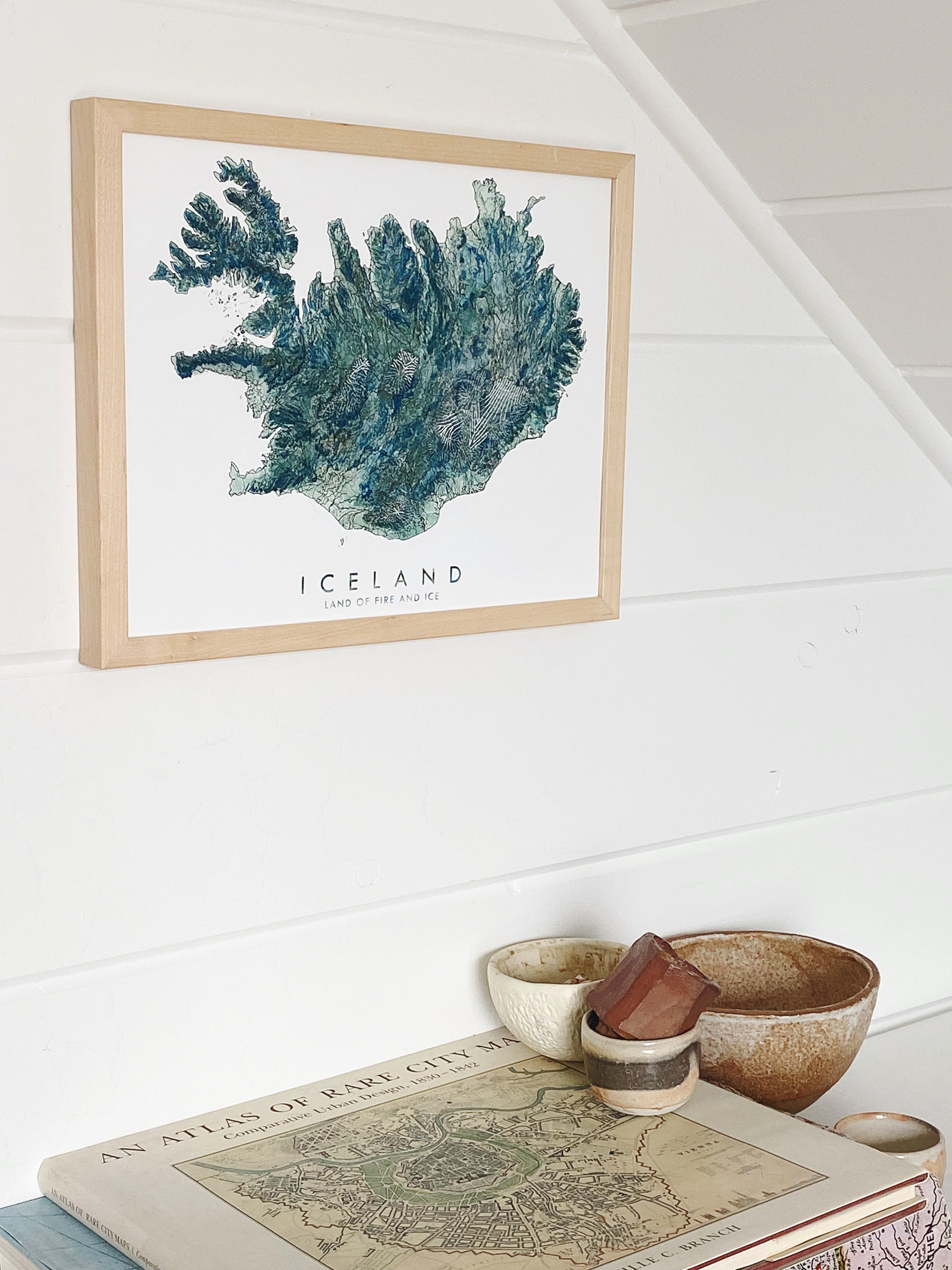 ICELAND Topographical Watercolor Map + Stitching: PRINT