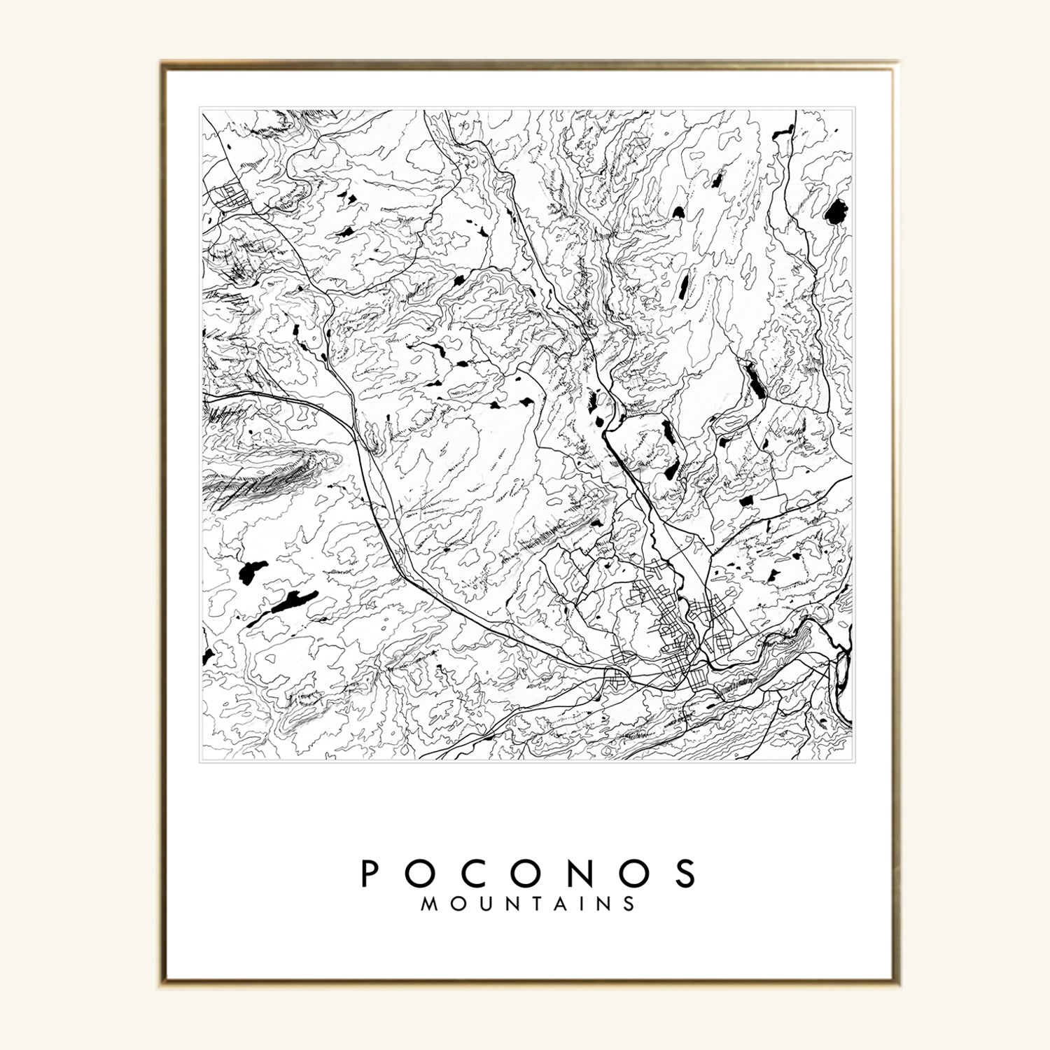 POCONOS Mountains Topographical Map Drawing: PRINT