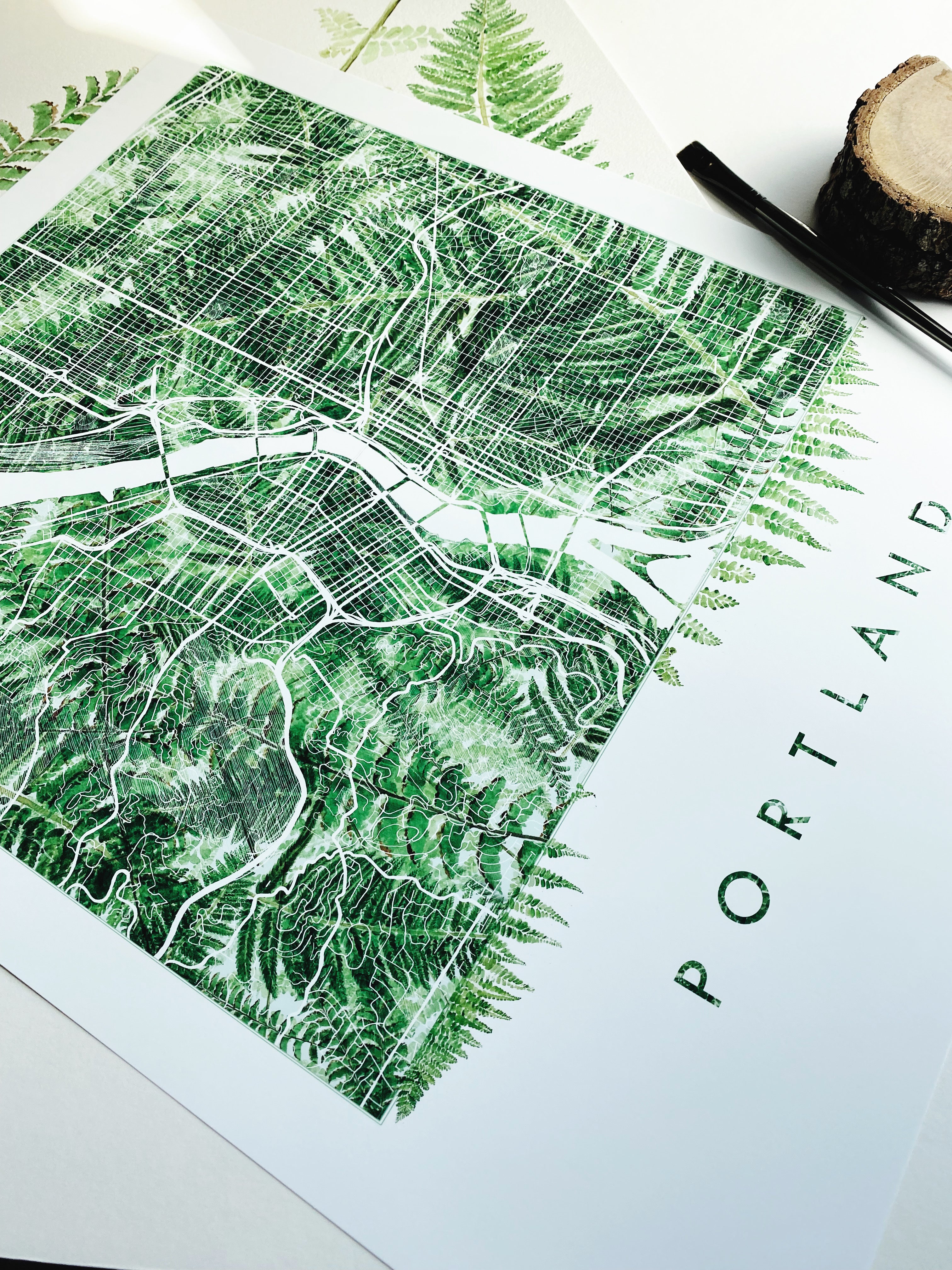 PORTLAND Oregon Ferns Botanical Map: PRINT