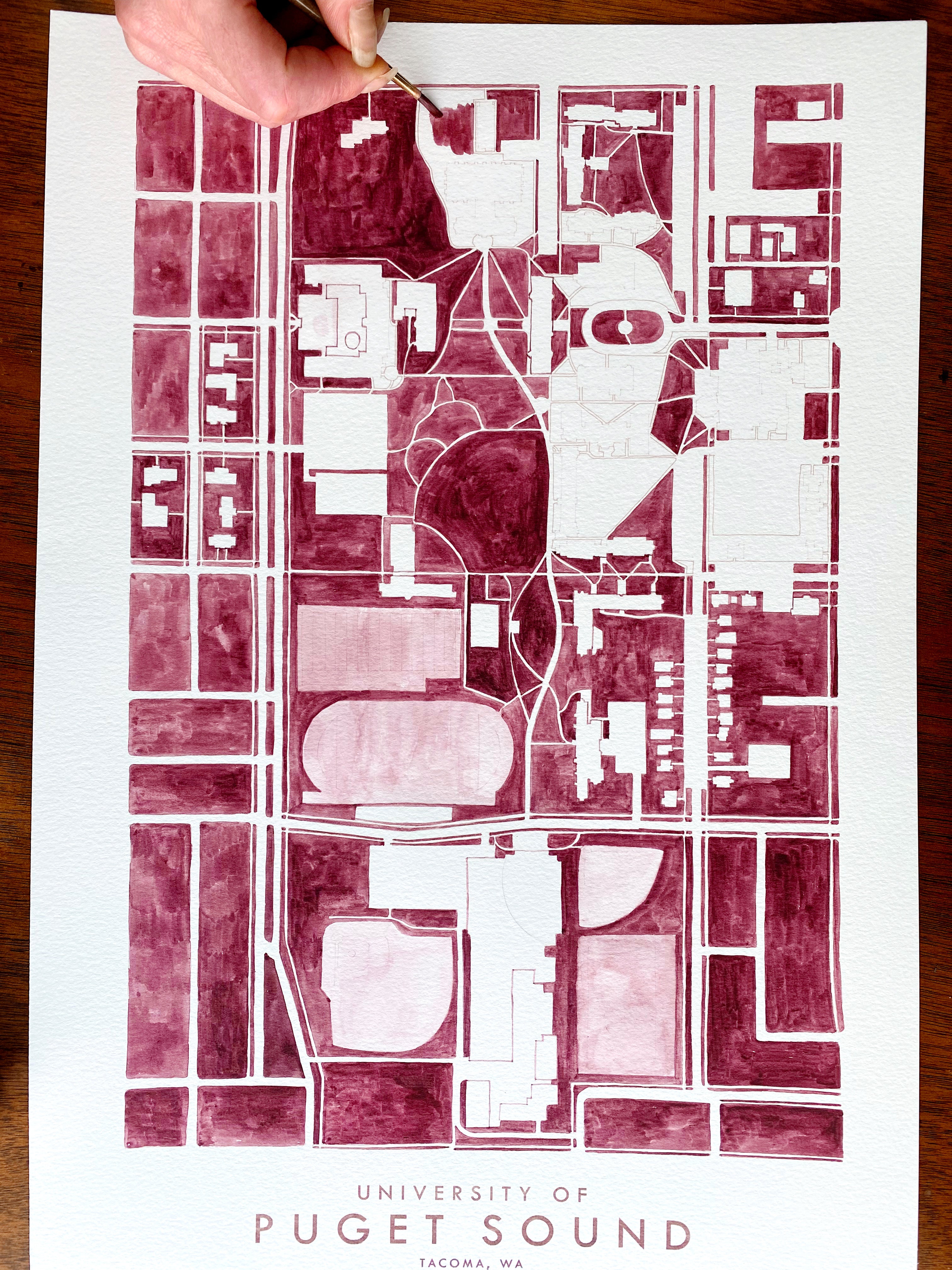 UNIVERSITY of PUGET SOUND Tacoma Washington Campus Watercolor Map: PRINT