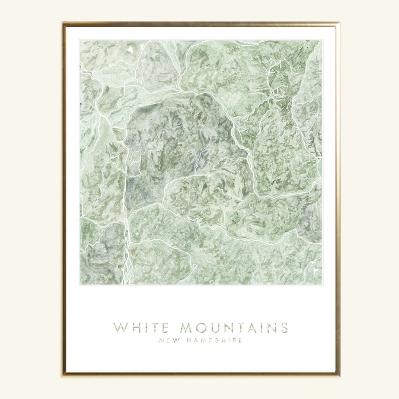 WHITE MOUNTAINS New Hampshire Topographical Watercolor Map: PRINT