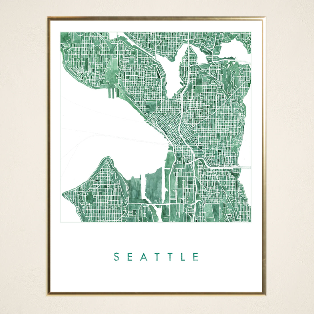 Downtown SEATTLE Watercolor City Blocks Map: PRINT