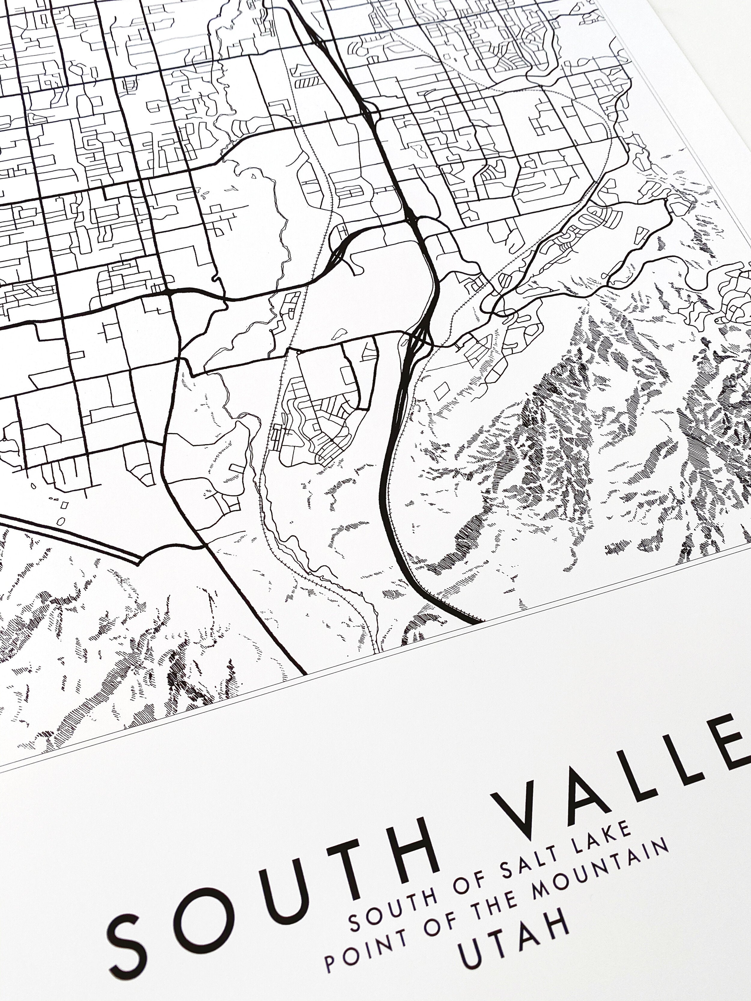 SOUTH VALLEY Salt Lake County UTAH City Lines Map: PRINT