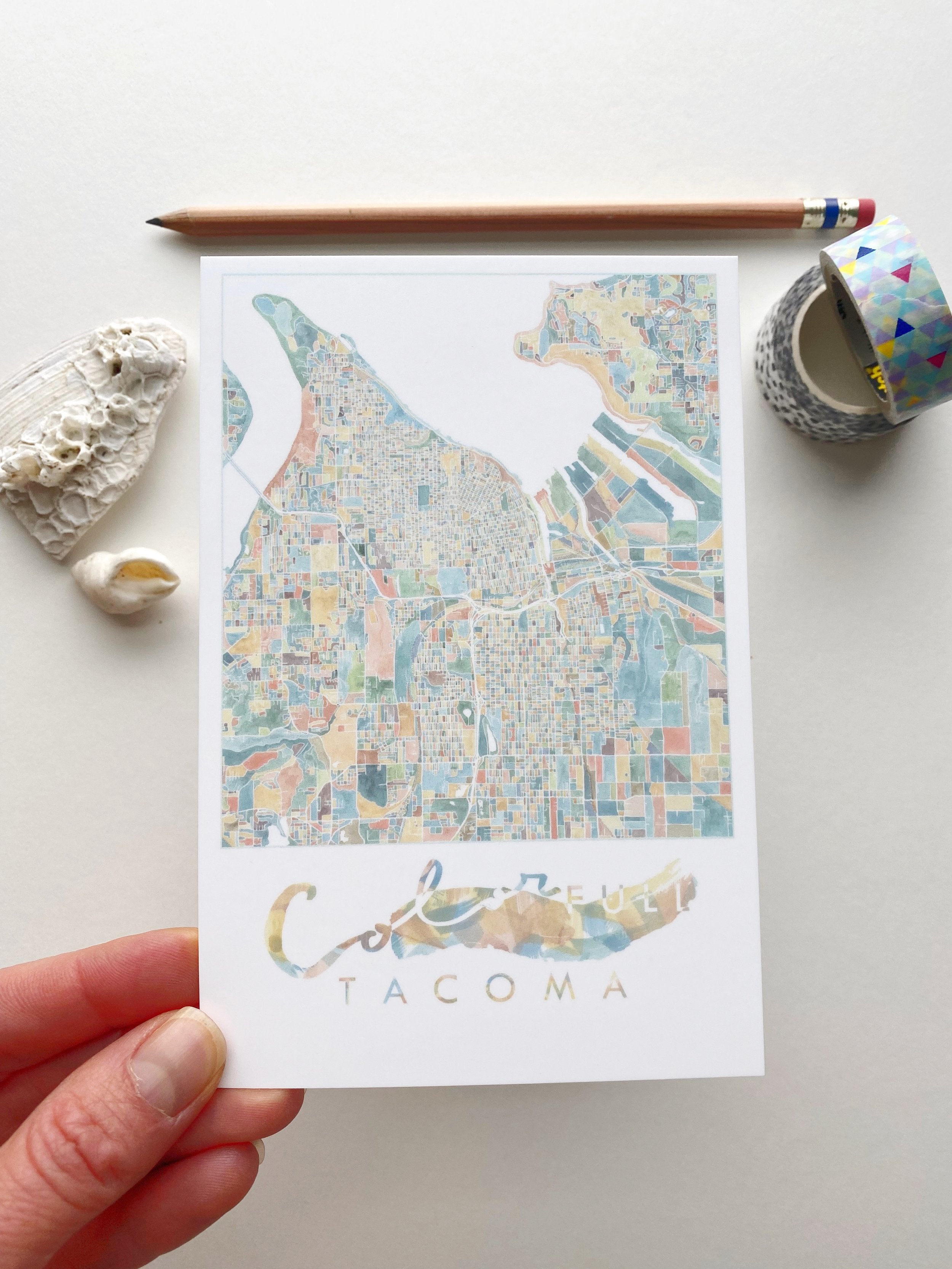 ColorFULL TACOMA Washington Map Postcard
