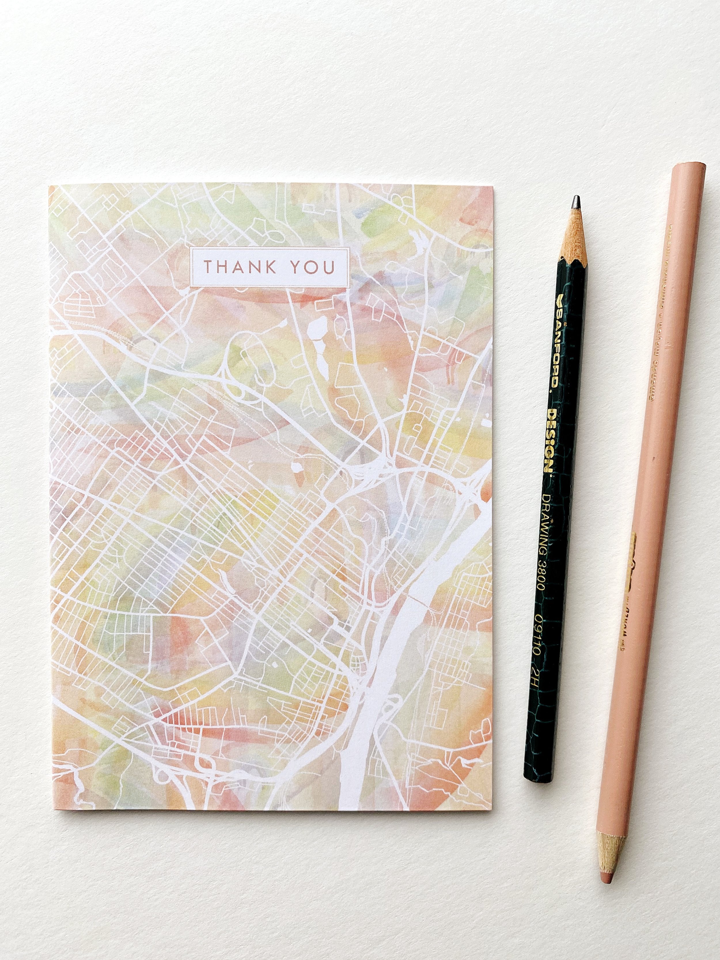 ALBANY New York Rainbow Watercolor Wash Map - thank you card
