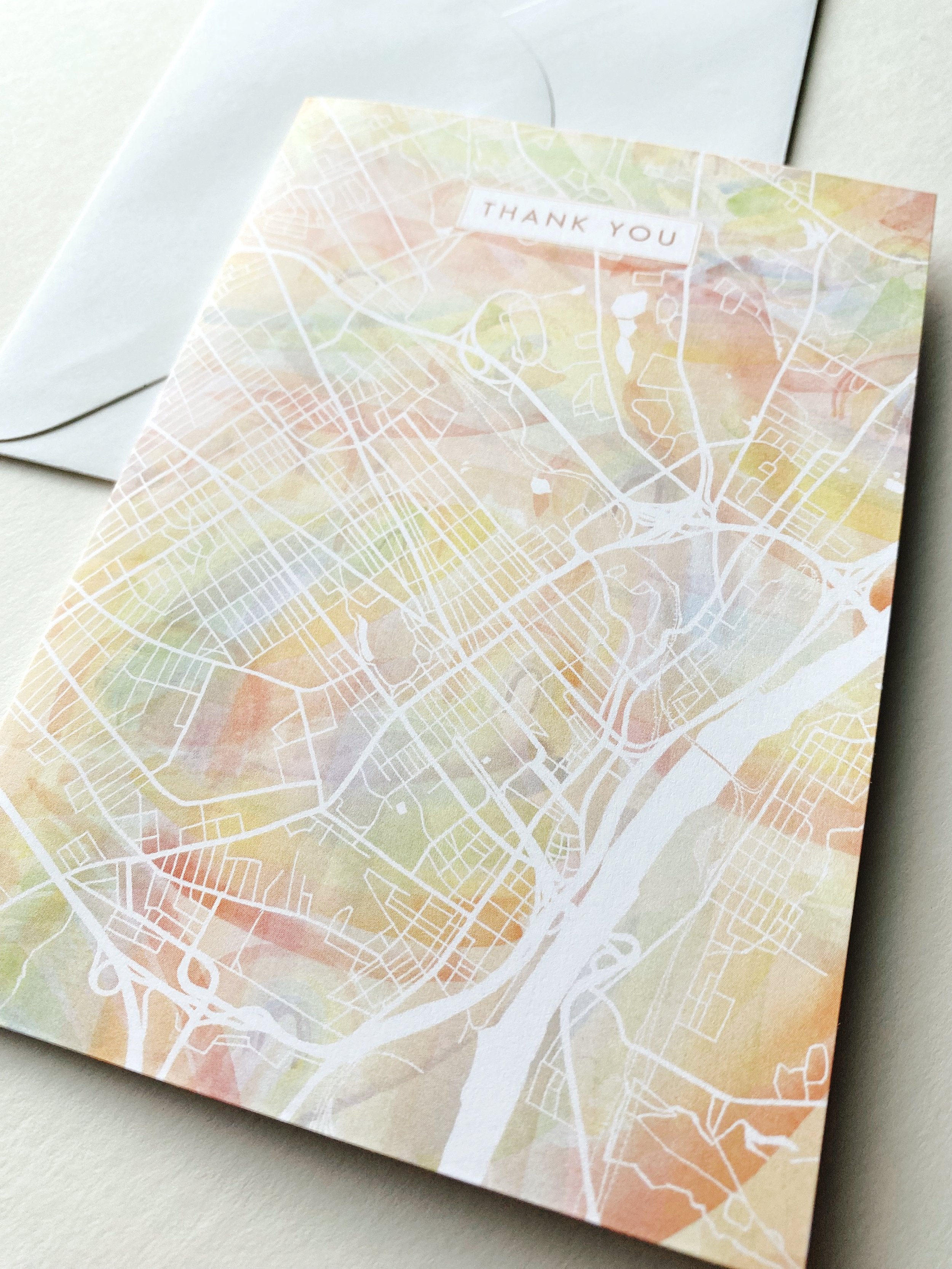 ALBANY New York Rainbow Watercolor Wash Map - thank you card