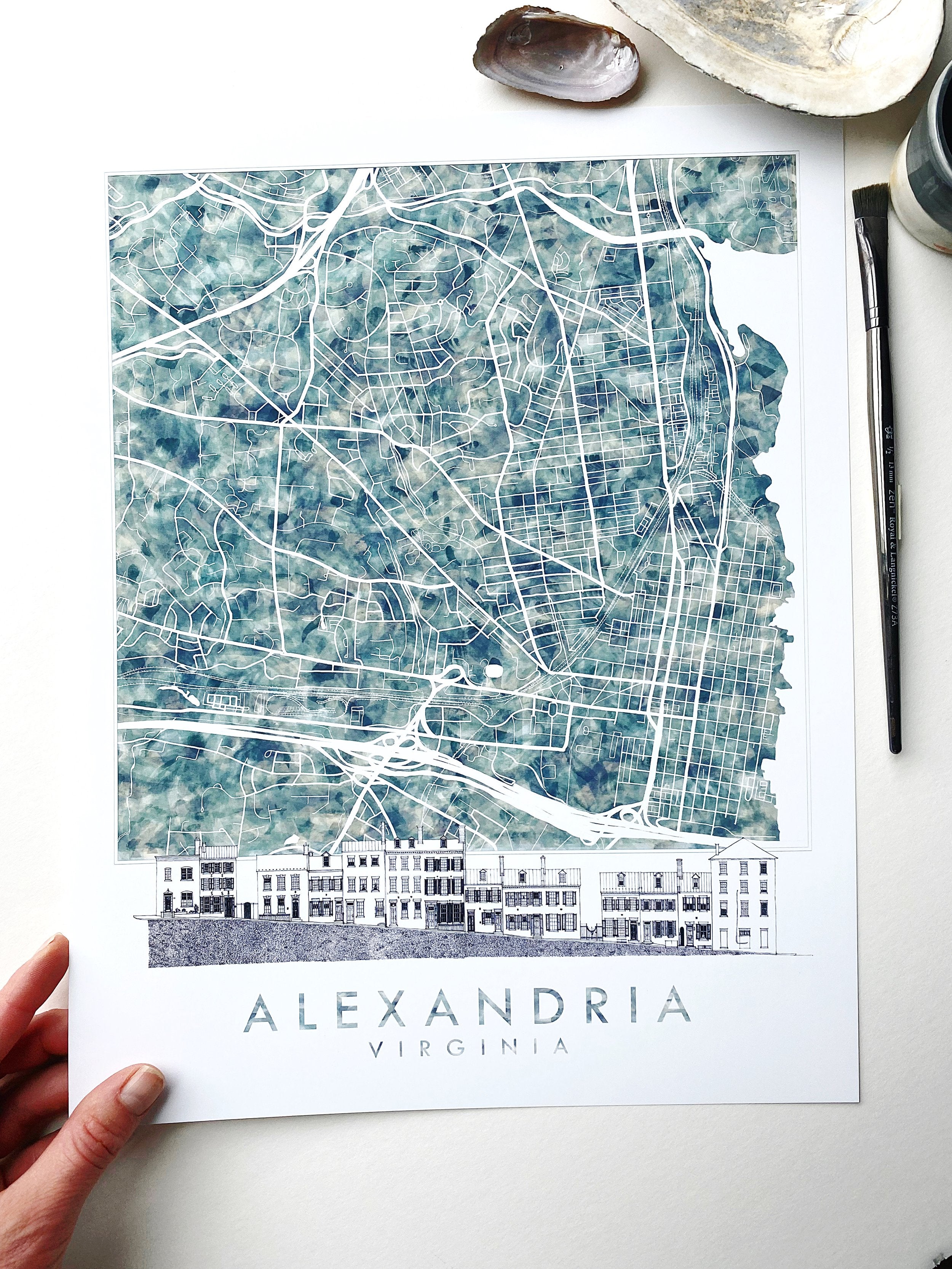 ALEXANDRIA Virginia Watercolor Map + Sketch: PRINT