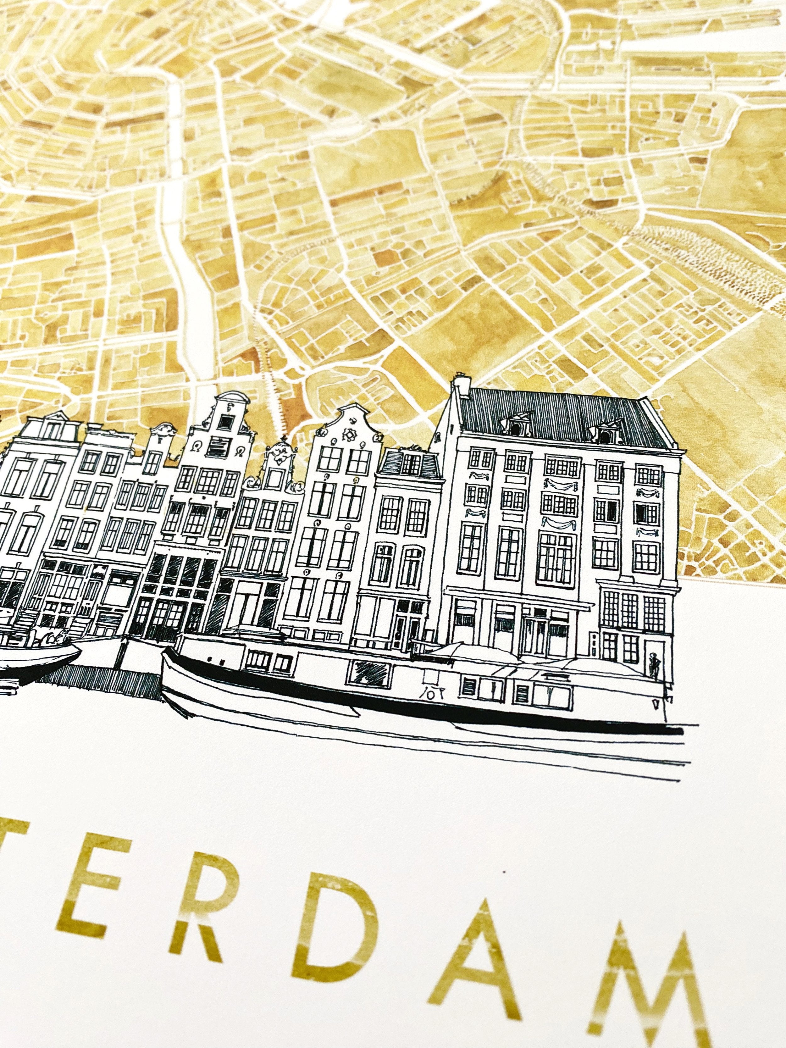AMSTERDAM Watercolor Map + Sketch: PRINT