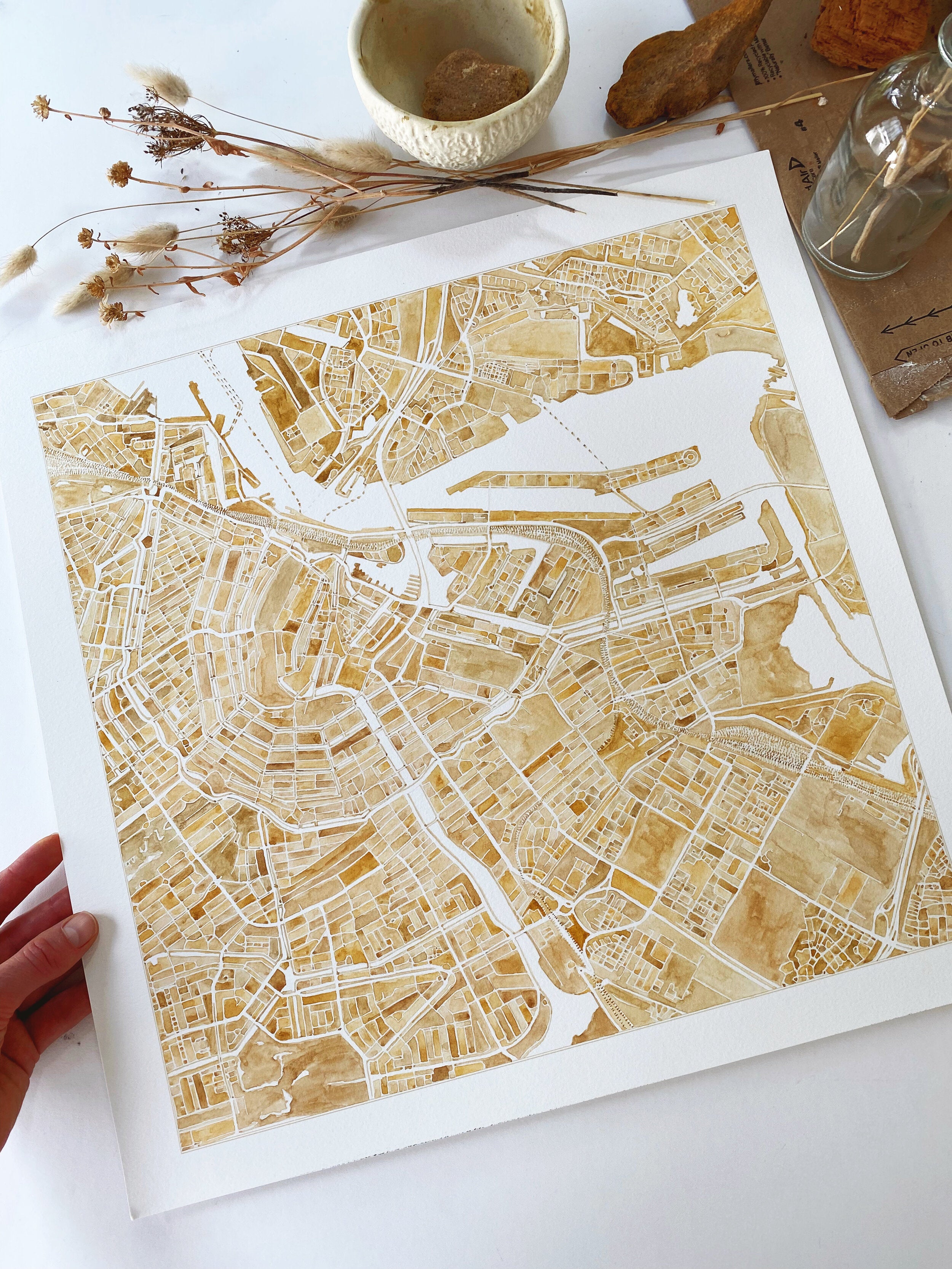 AMSTERDAM Watercolor City Blocks Map: ORIGINAL PAINTING