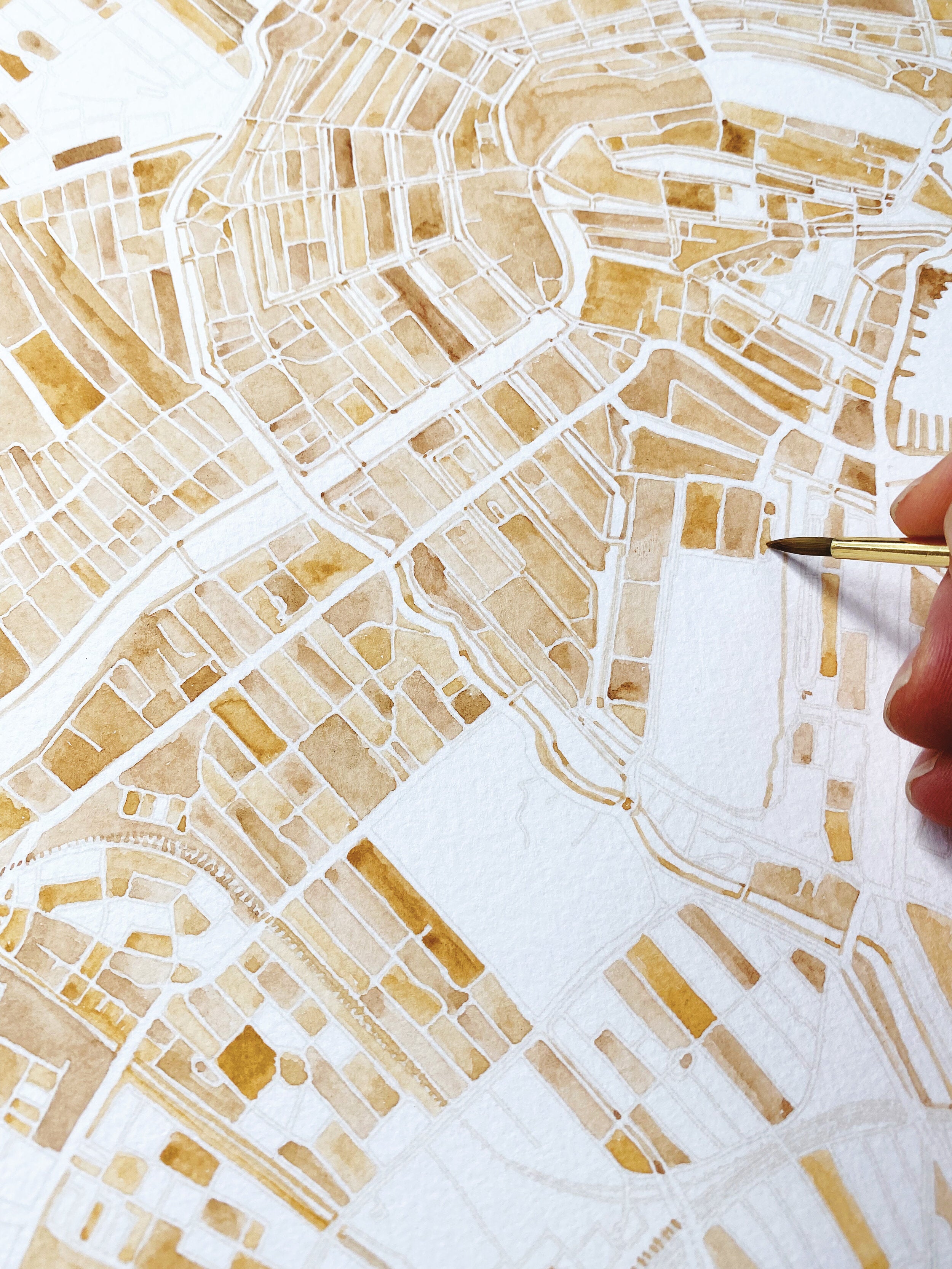 AMSTERDAM Watercolor City Blocks Map: ORIGINAL PAINTING