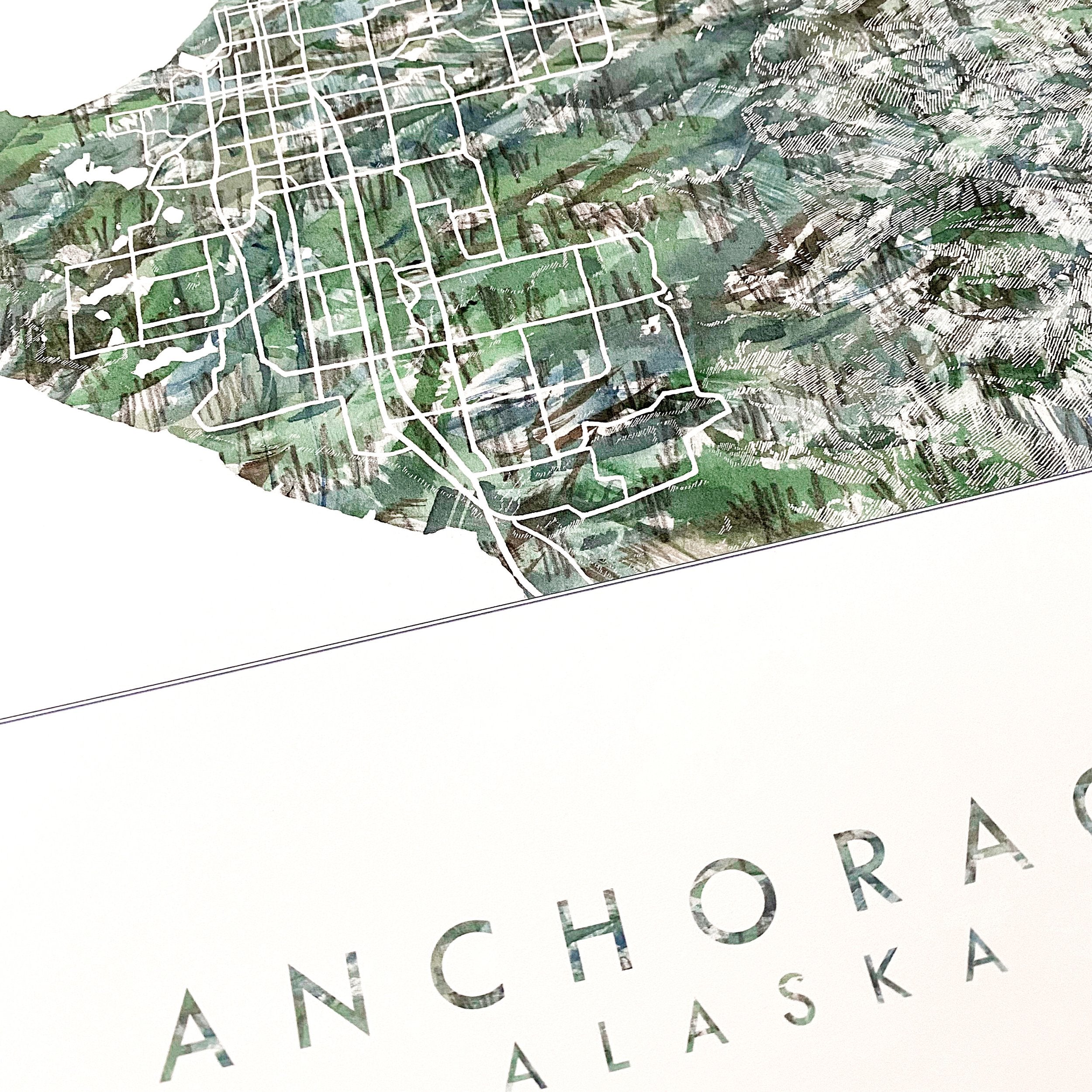 ANCHORAGE Alaska Watercolor Wash Map: PRINT