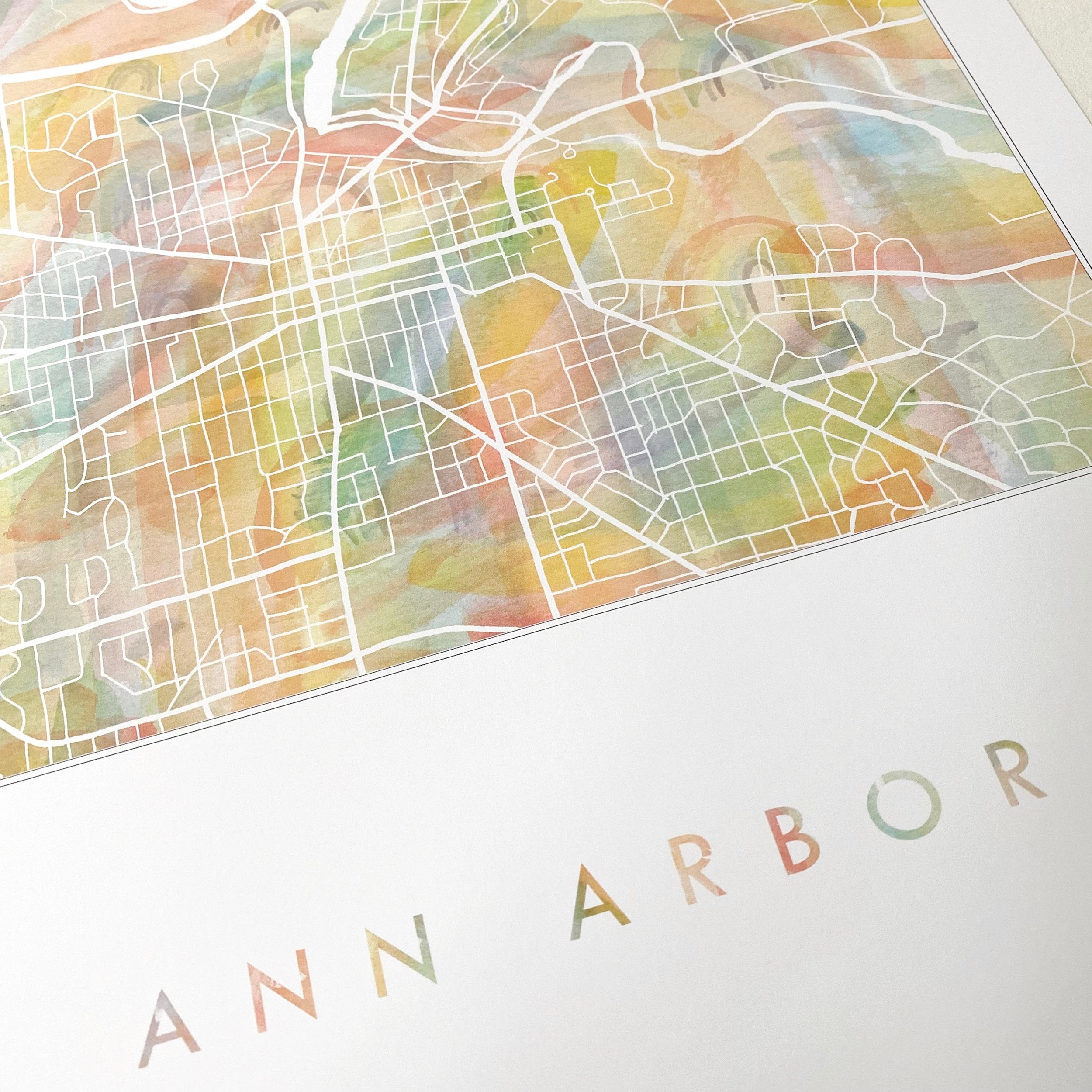 ANN ARBOR Pride Rainbow Watercolor Map: PRINT