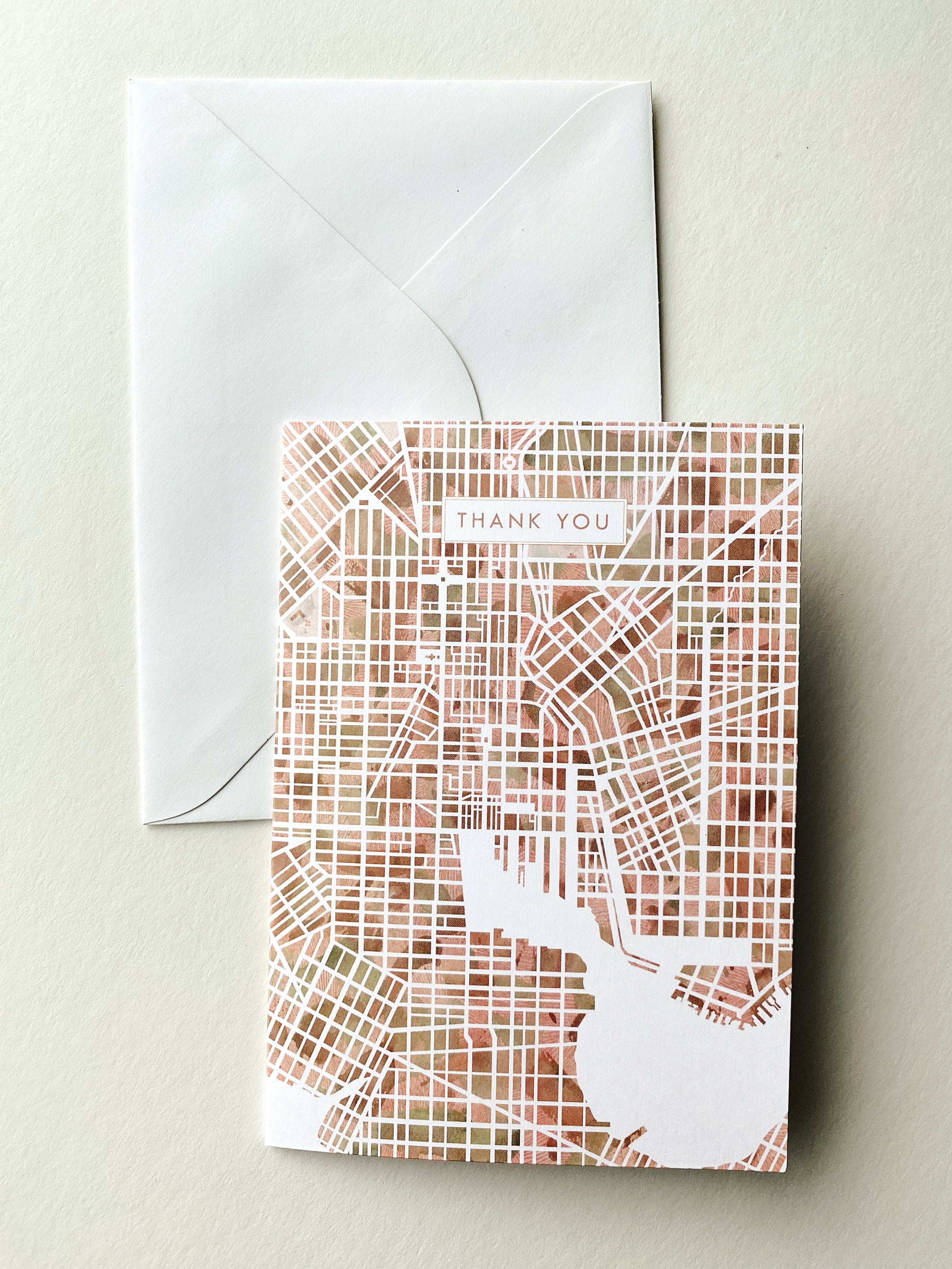BALTIMORE Maryland Watercolor Wash Map - thank you card