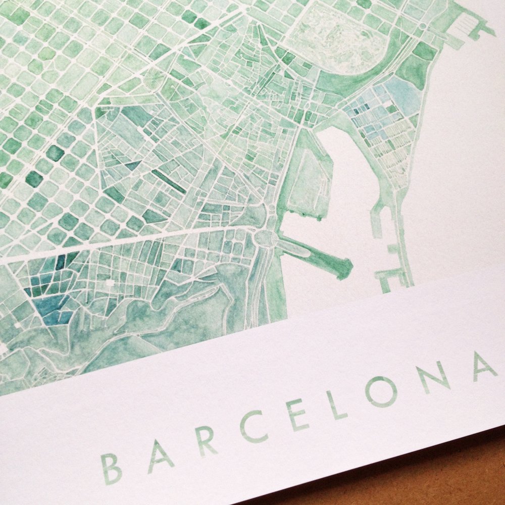 BARCELONA Watercolor City Blocks Map: PRINT