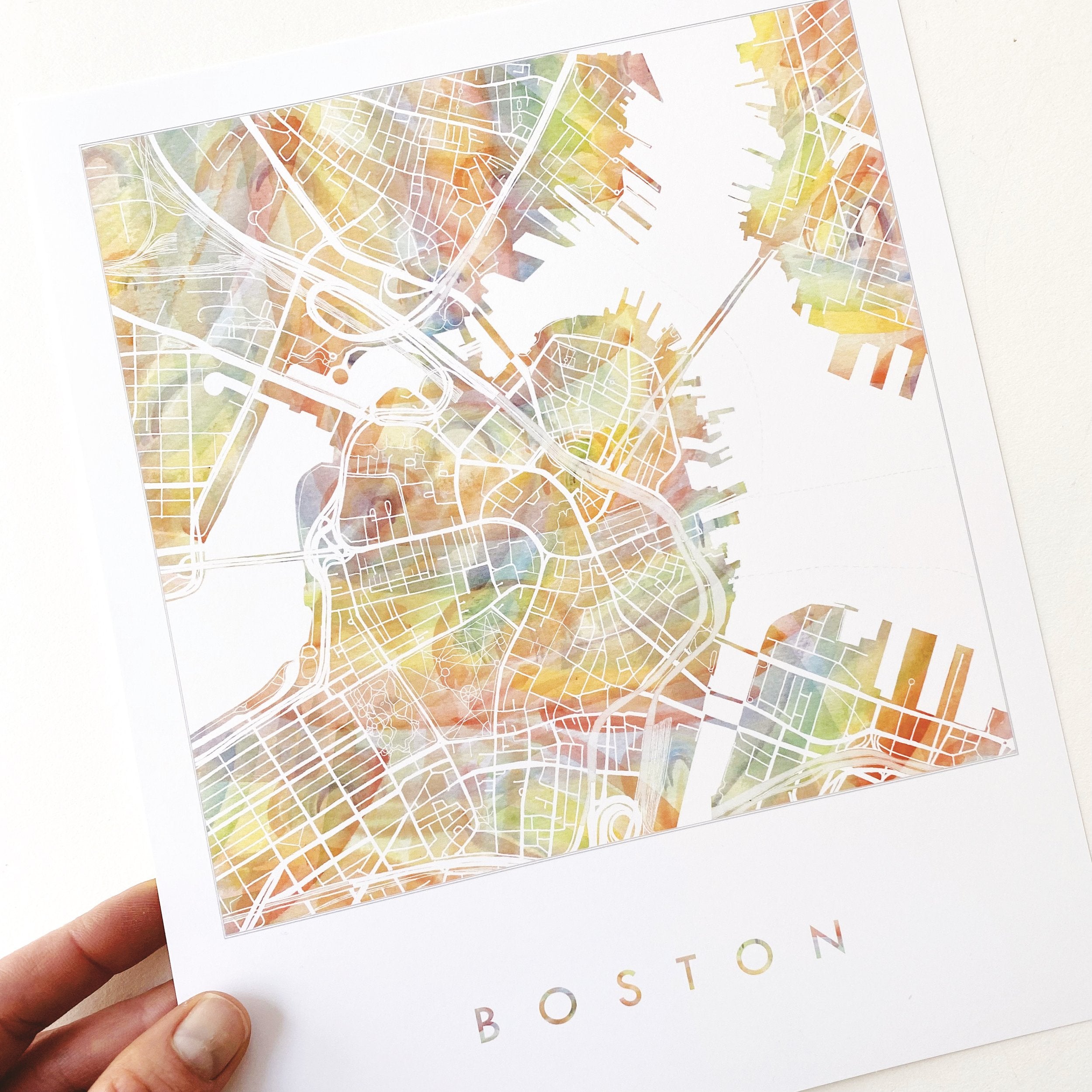 BOSTON Pride Rainbow Watercolor Map: PRINT