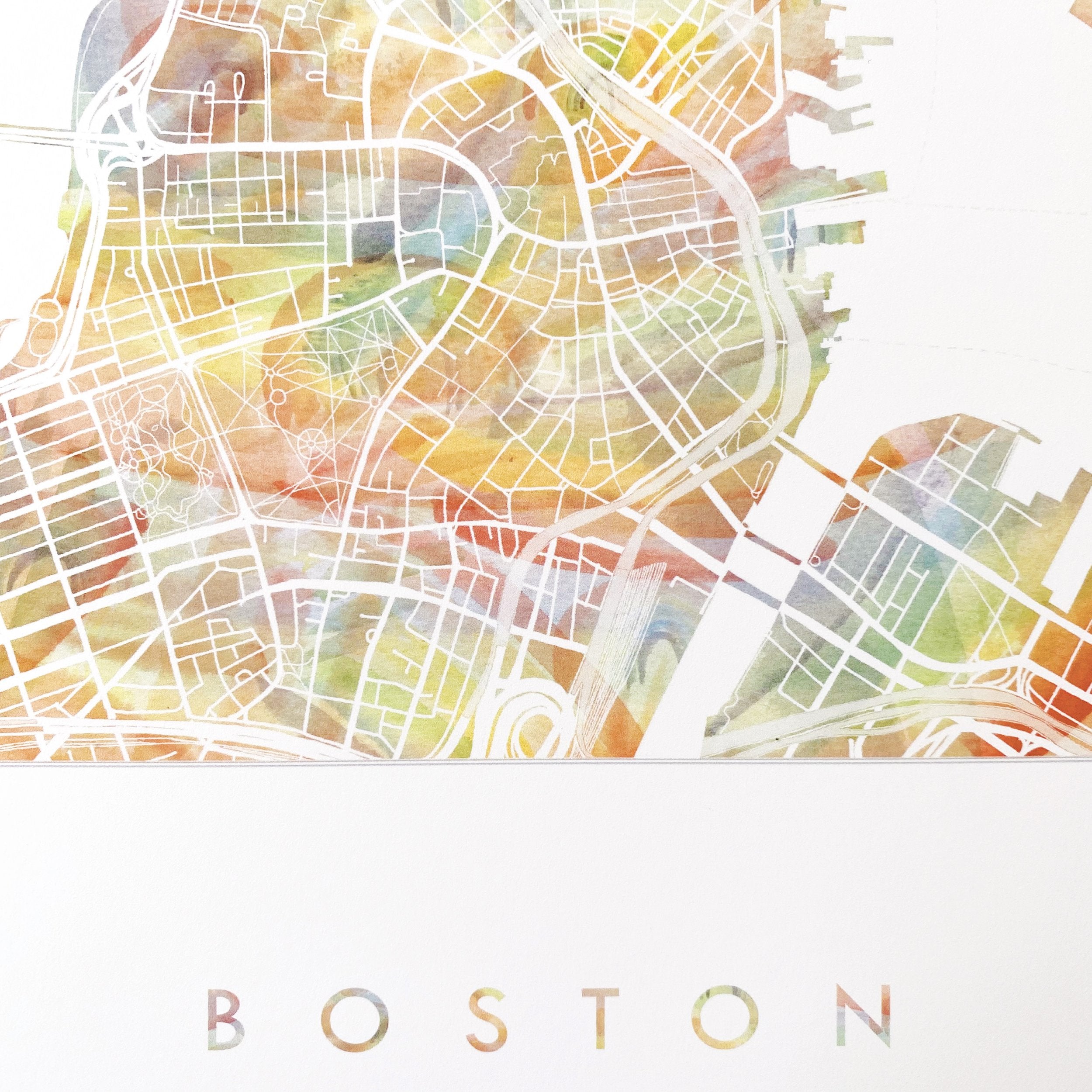 BOSTON Pride Rainbow Watercolor Map: PRINT
