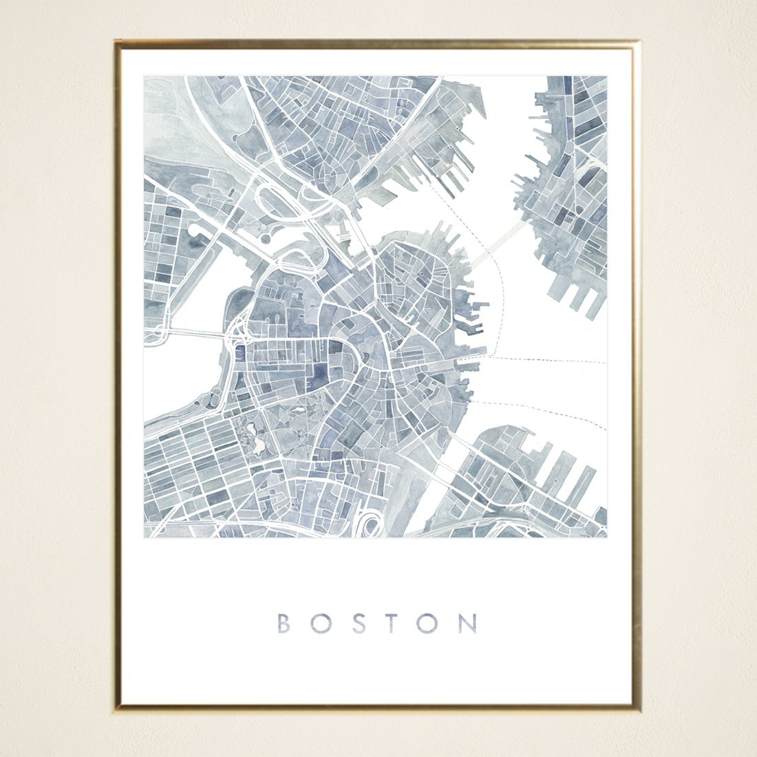 BOSTON Map Watercolor City Blocks Map: PRINT