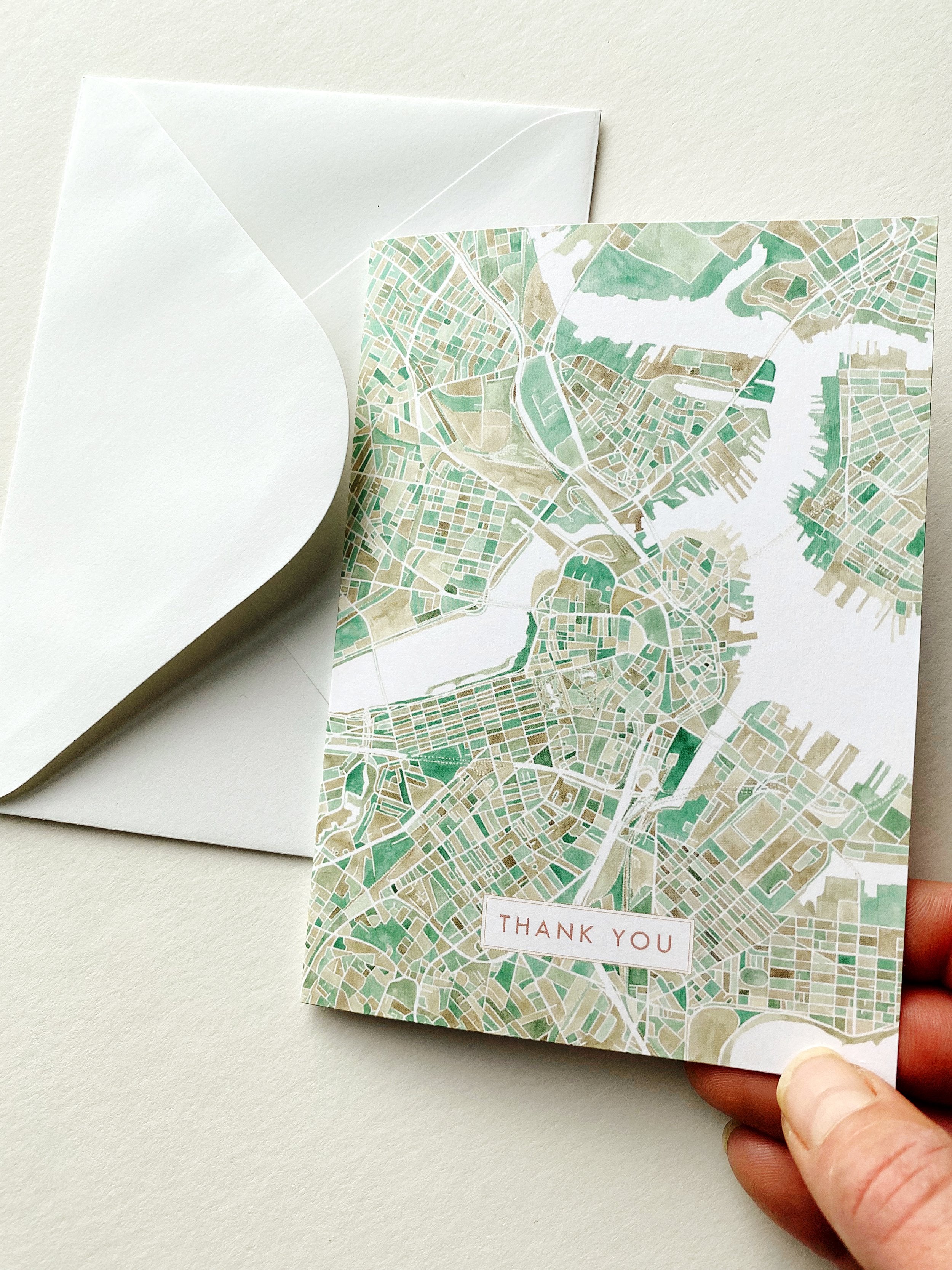 BOSTON Massachusetts Watercolor Map - thank you card