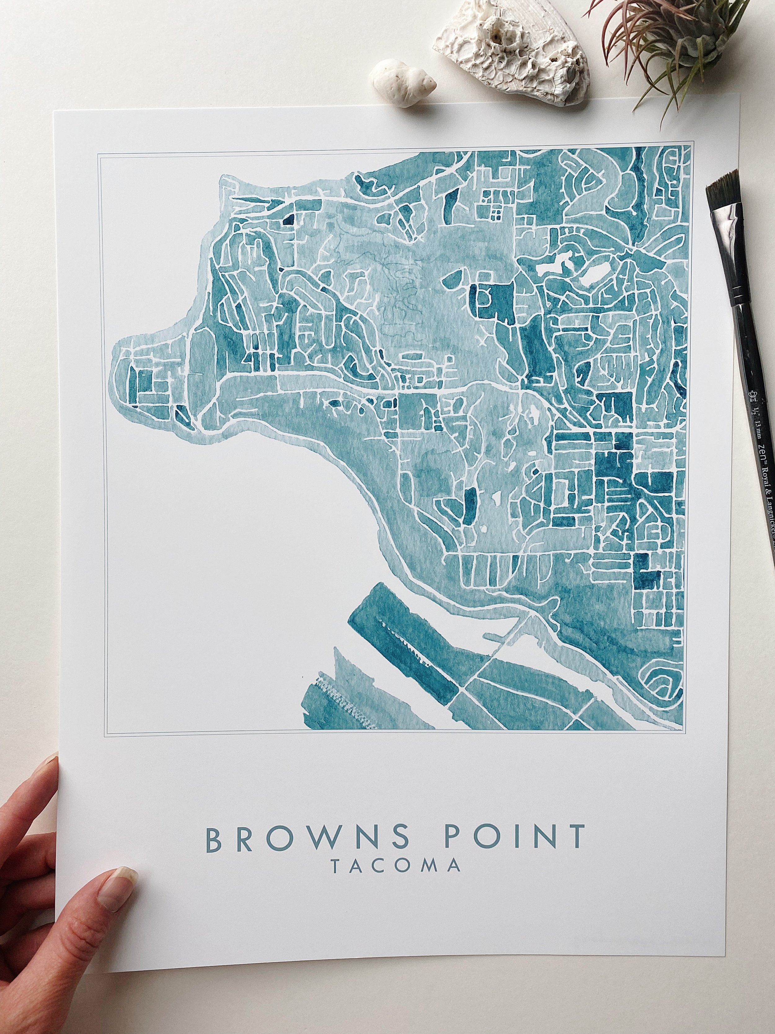 Browns Point TACOMA Neighborhood Watercolor Map: PRINT