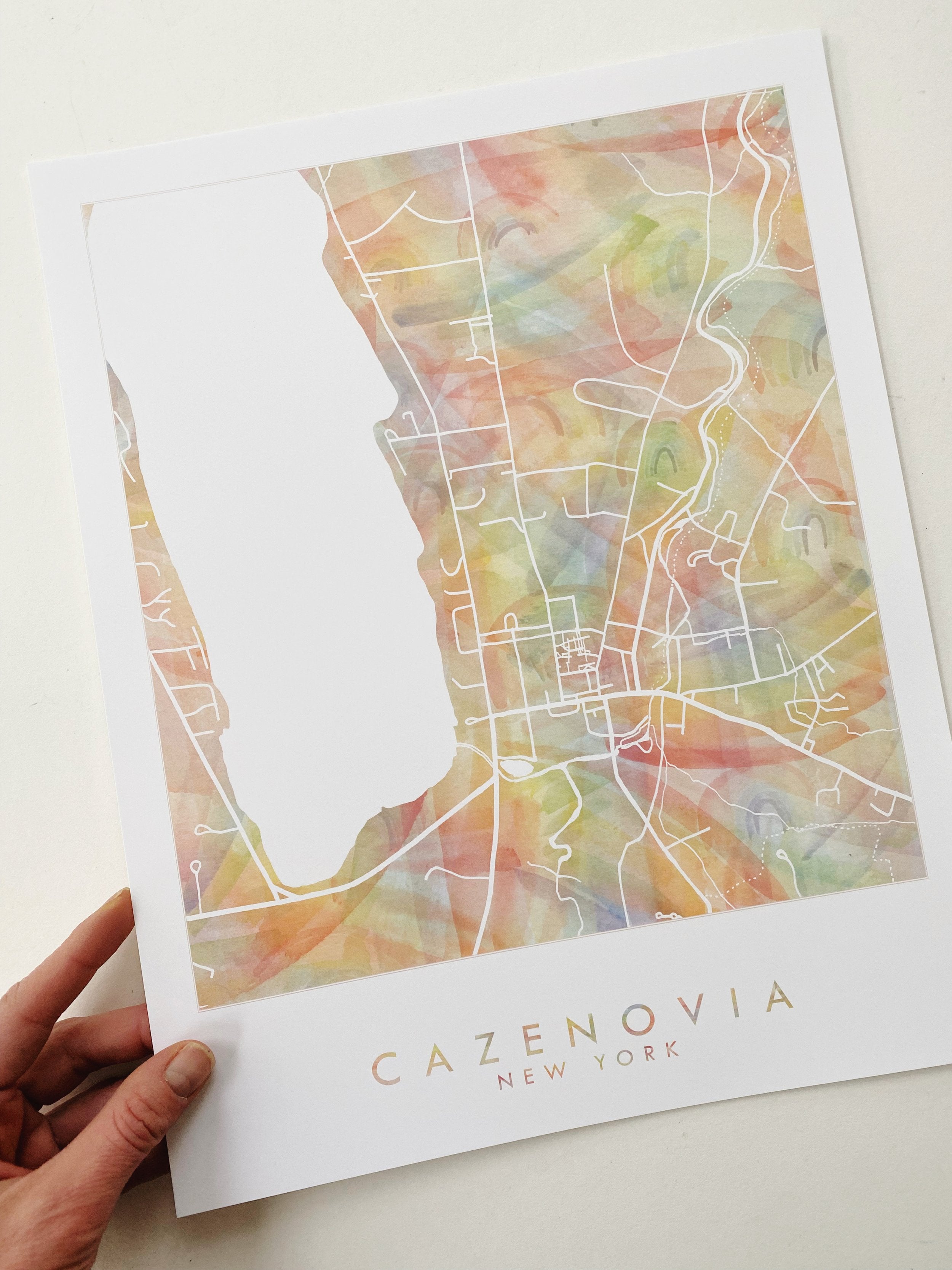 CAZENOVIA NY Pride Rainbow Watercolor Map: PRINT