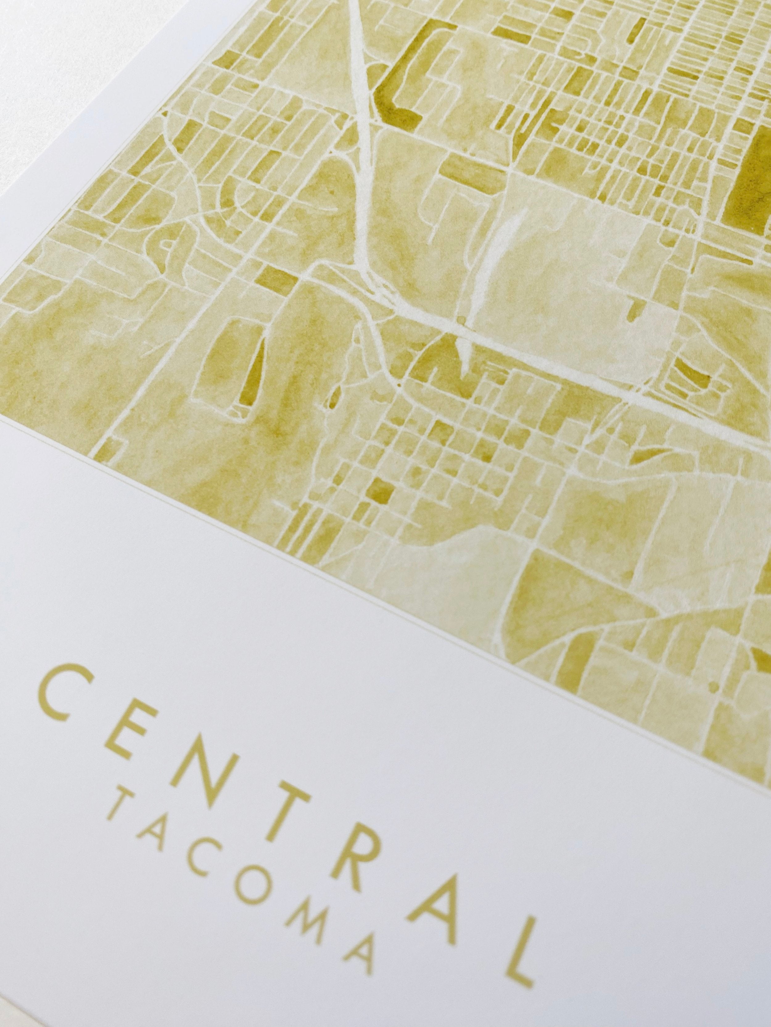 Central TACOMA Neighborhood Watercolor Map: PRINT