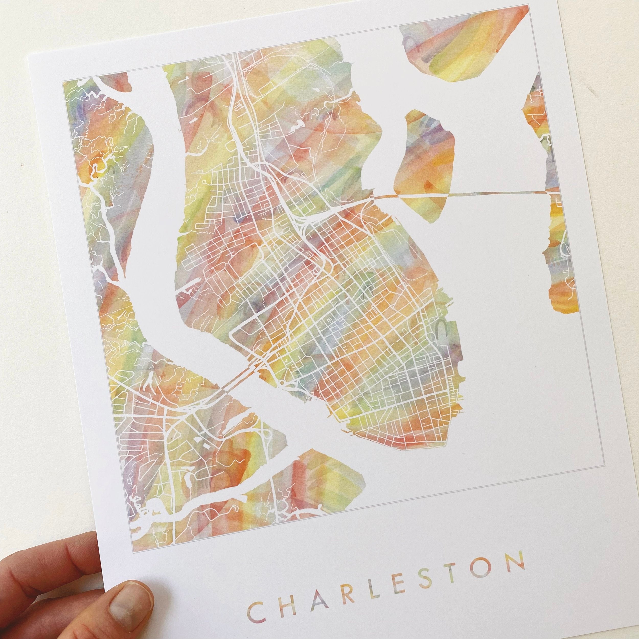 CHARLESTON Pride Rainbow Watercolor Map: PRINT