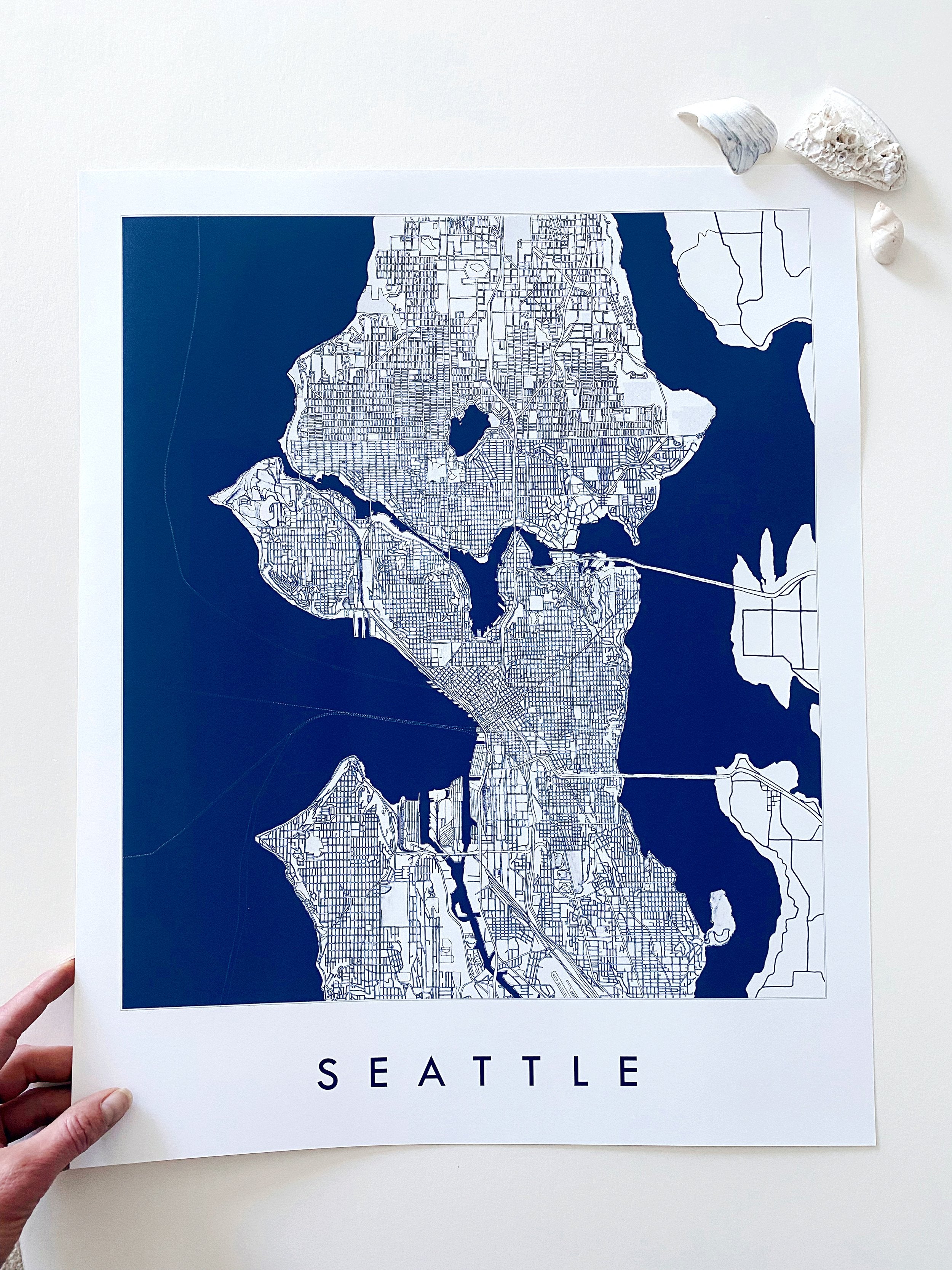 City of SEATTLE Hand Drawn "Blueprint" Map: PRINT
