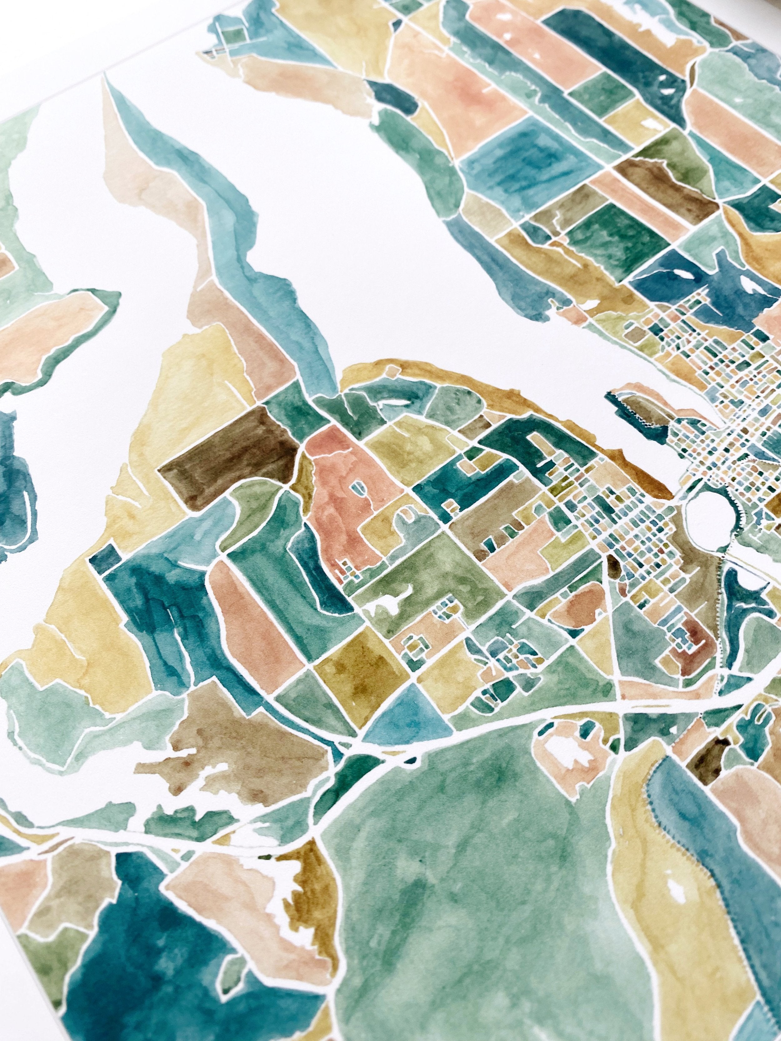 OLYMPIA ColorFULL Watercolor City Blocks Map: ORIGINAL PAINTING