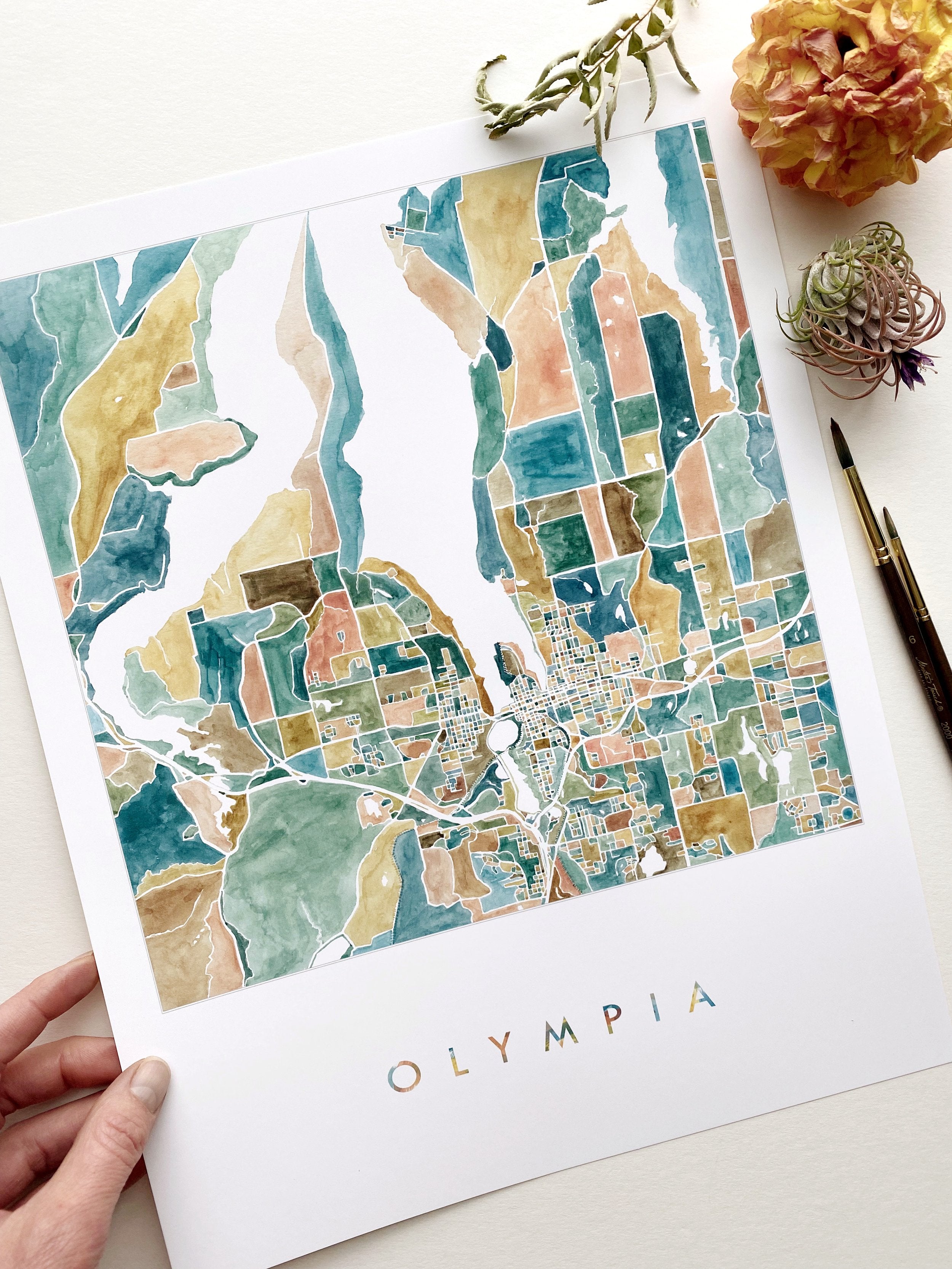 ColorFULL OLYMPIA Watercolor City Blocks Map: PRINT