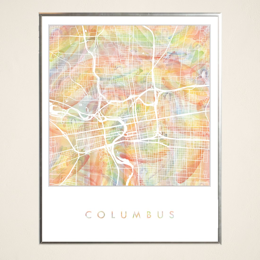 COLUMBUS Pride Rainbow Watercolor Map: PRINT