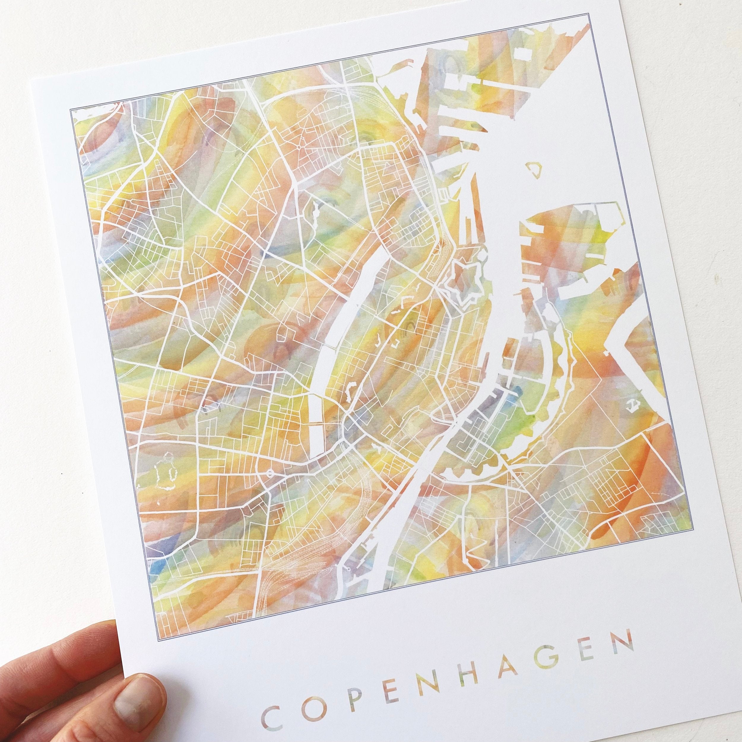 COPENHAGEN Pride Rainbow Watercolor Map: PRINT