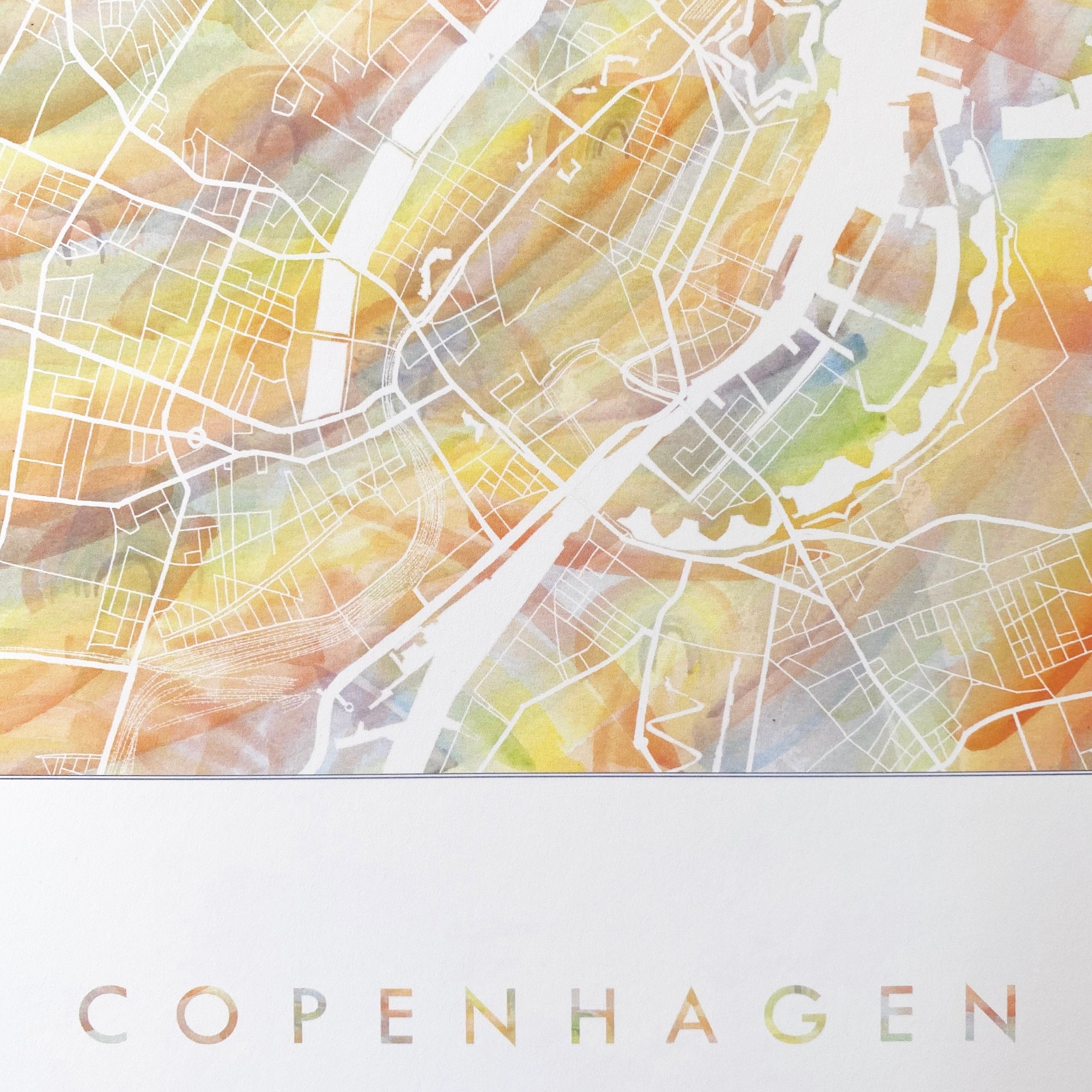 COPENHAGEN Pride Rainbow Watercolor Map: PRINT
