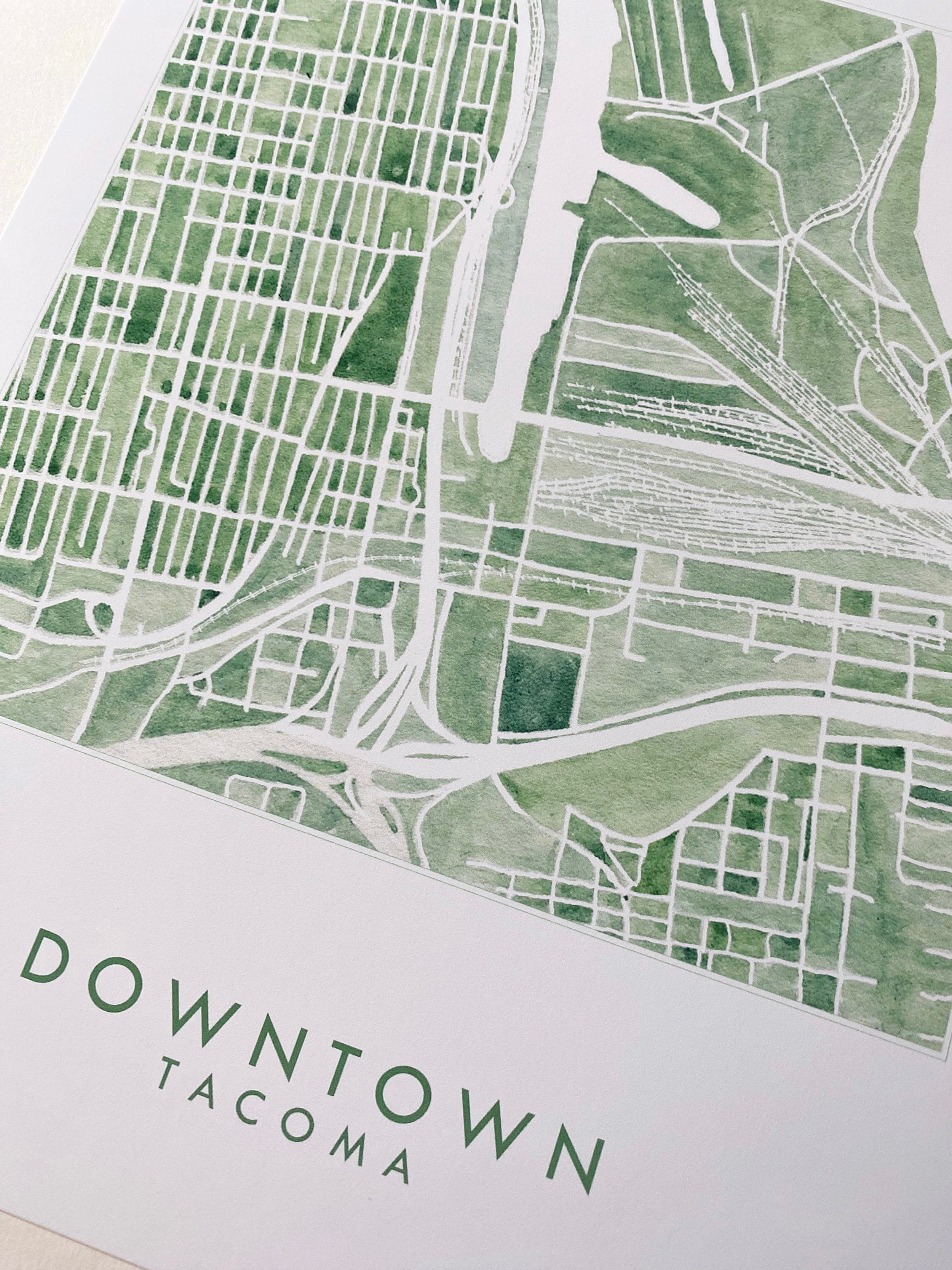 Downtown TACOMA Neighborhood Watercolor Map: PRINT