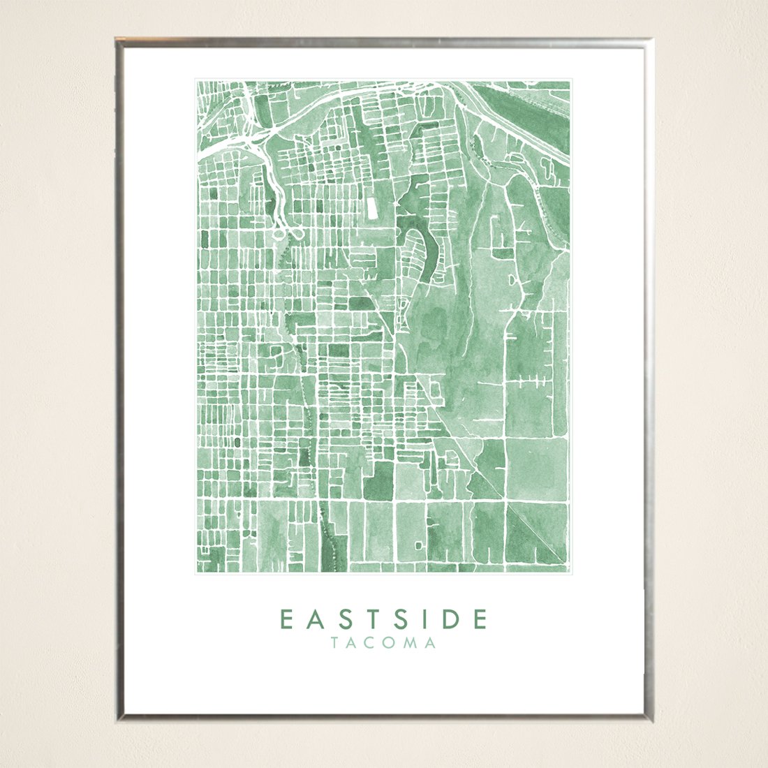 East Side TACOMA Neighborhood Watercolor Map: PRINT