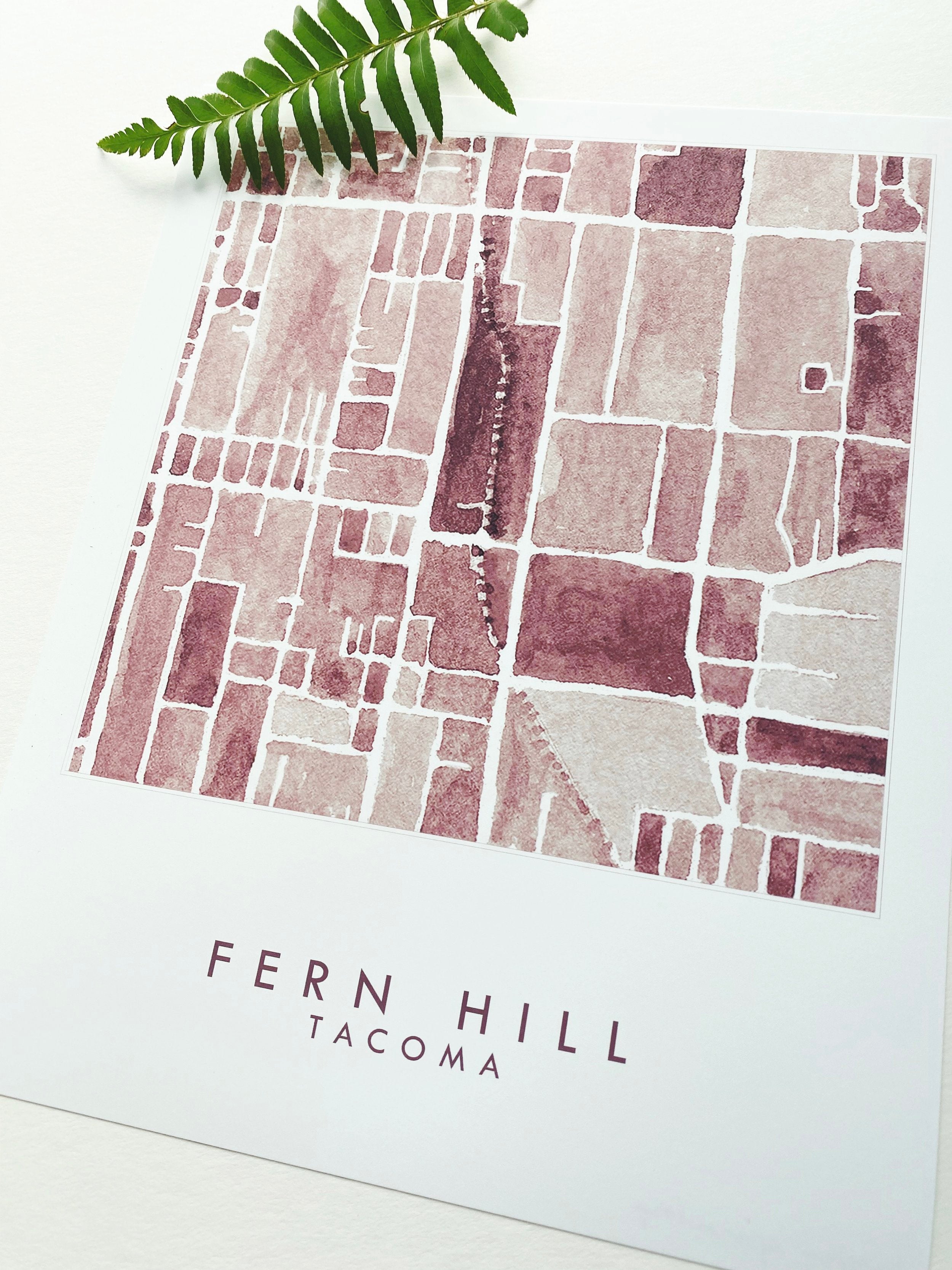 Fern Hill TACOMA Neighborhood Watercolor Map: PRINT