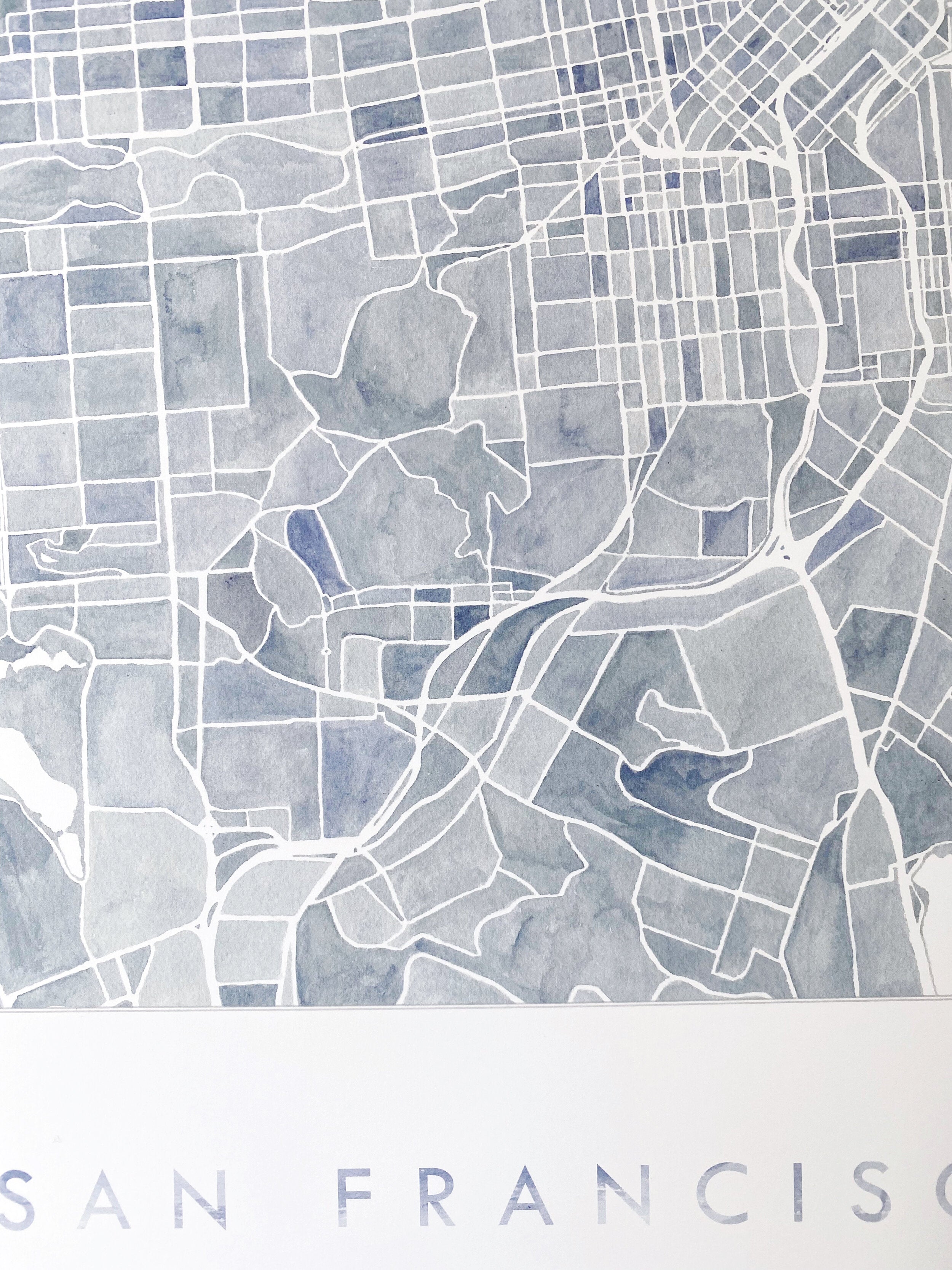 Greater SAN FRANCISCO Watercolor City Blocks Map: PRINT