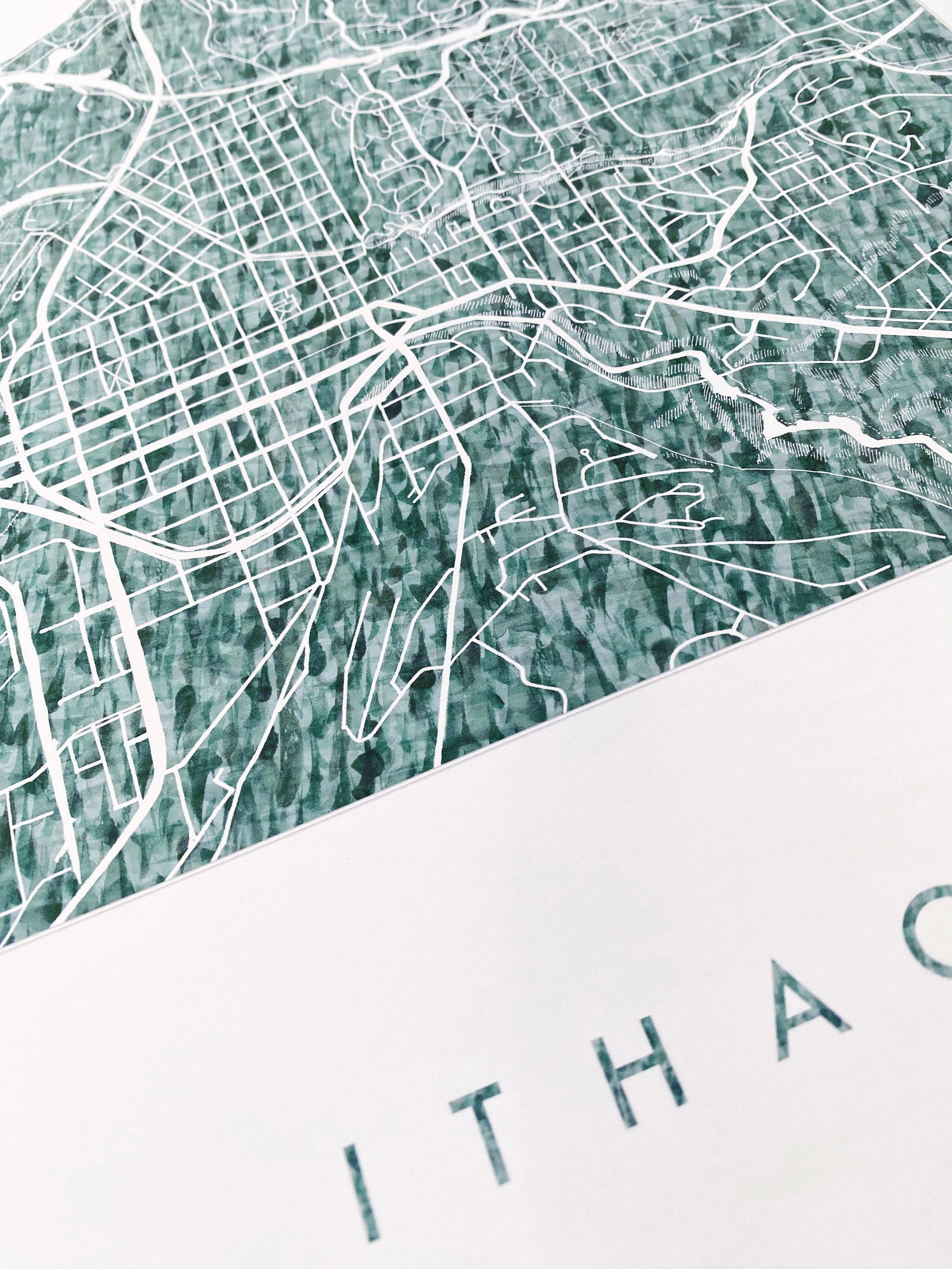 ITHACA New York Topgraphical Watercolor Map: PRINT