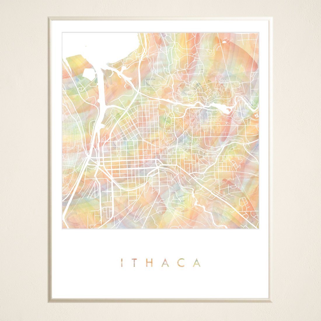 ITHACA New York Pride Rainbow Watercolor Map: PRINT