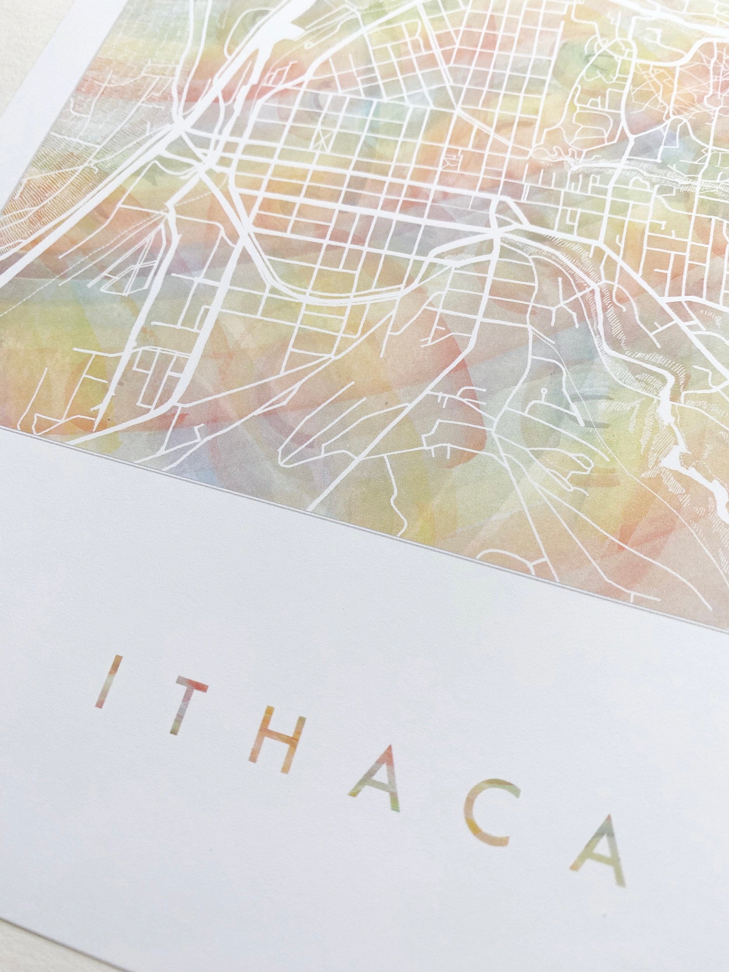 ITHACA New York Pride Rainbow Watercolor Map: PRINT