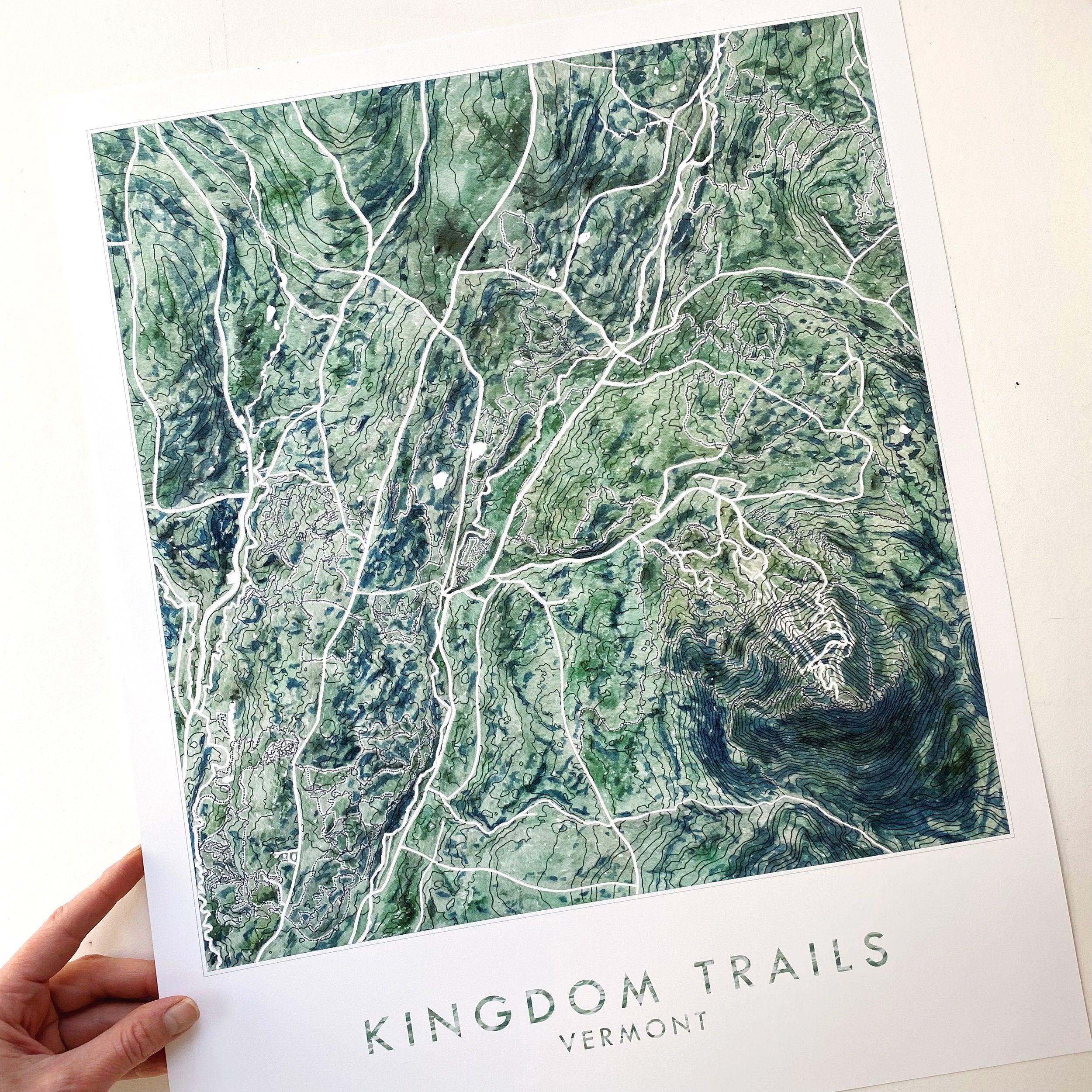 KINGDOM TRAILS Vermont Topographical Watercolor Map: PRINT