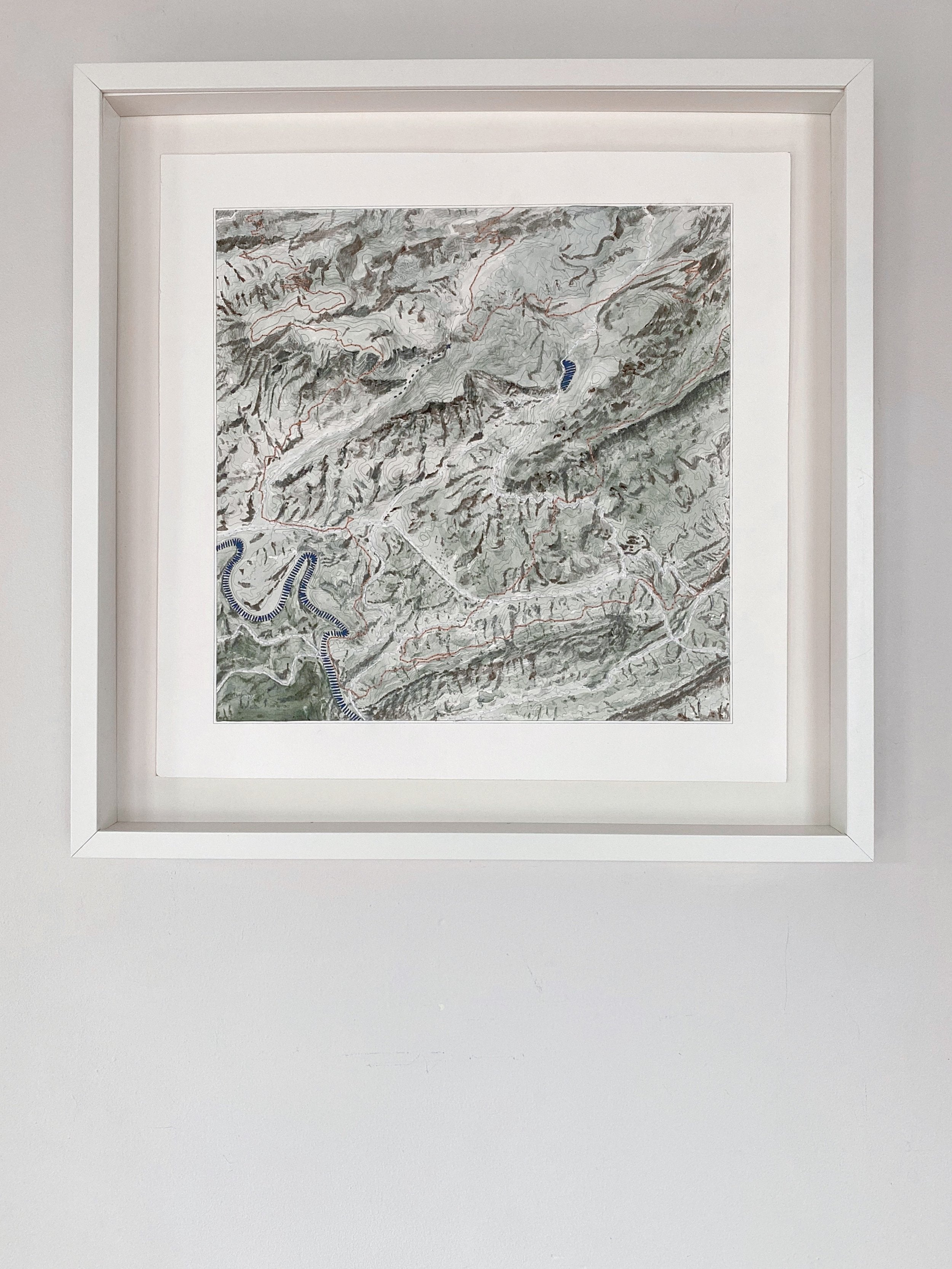 JOURNEY 4 Topographic Watercolor Map: ORIGINAL STITCHED PAINTING + FRAME