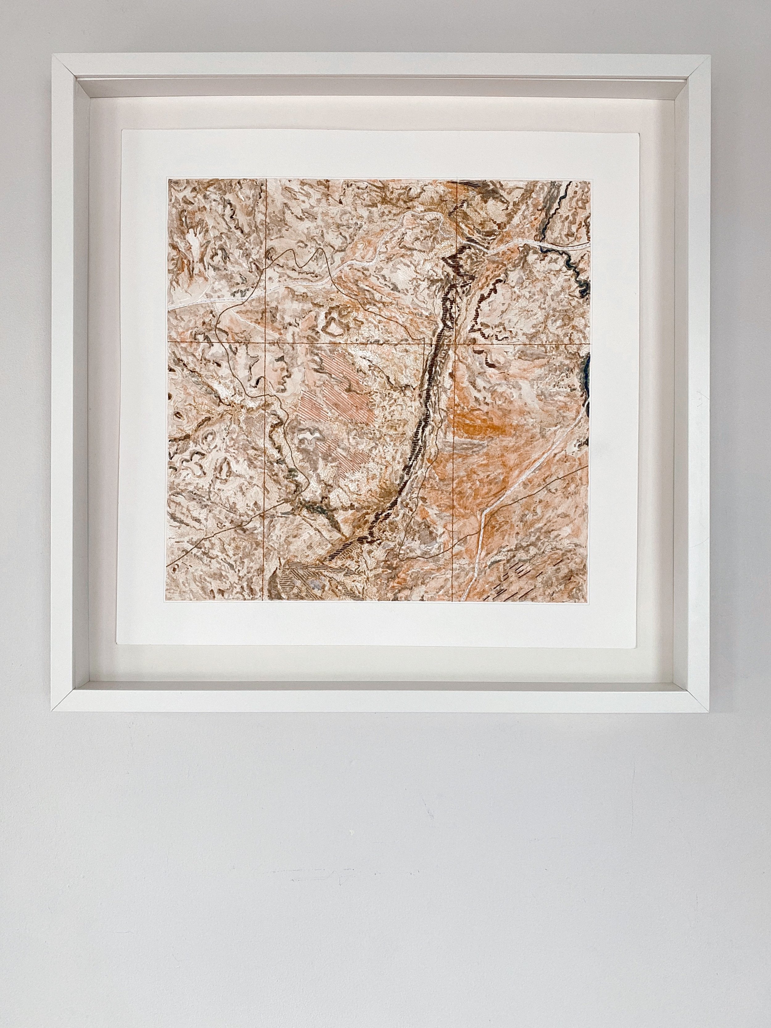 JOURNEY 5 Topographic Watercolor Map: ORIGINAL STITCHED PAINTING + FRAME