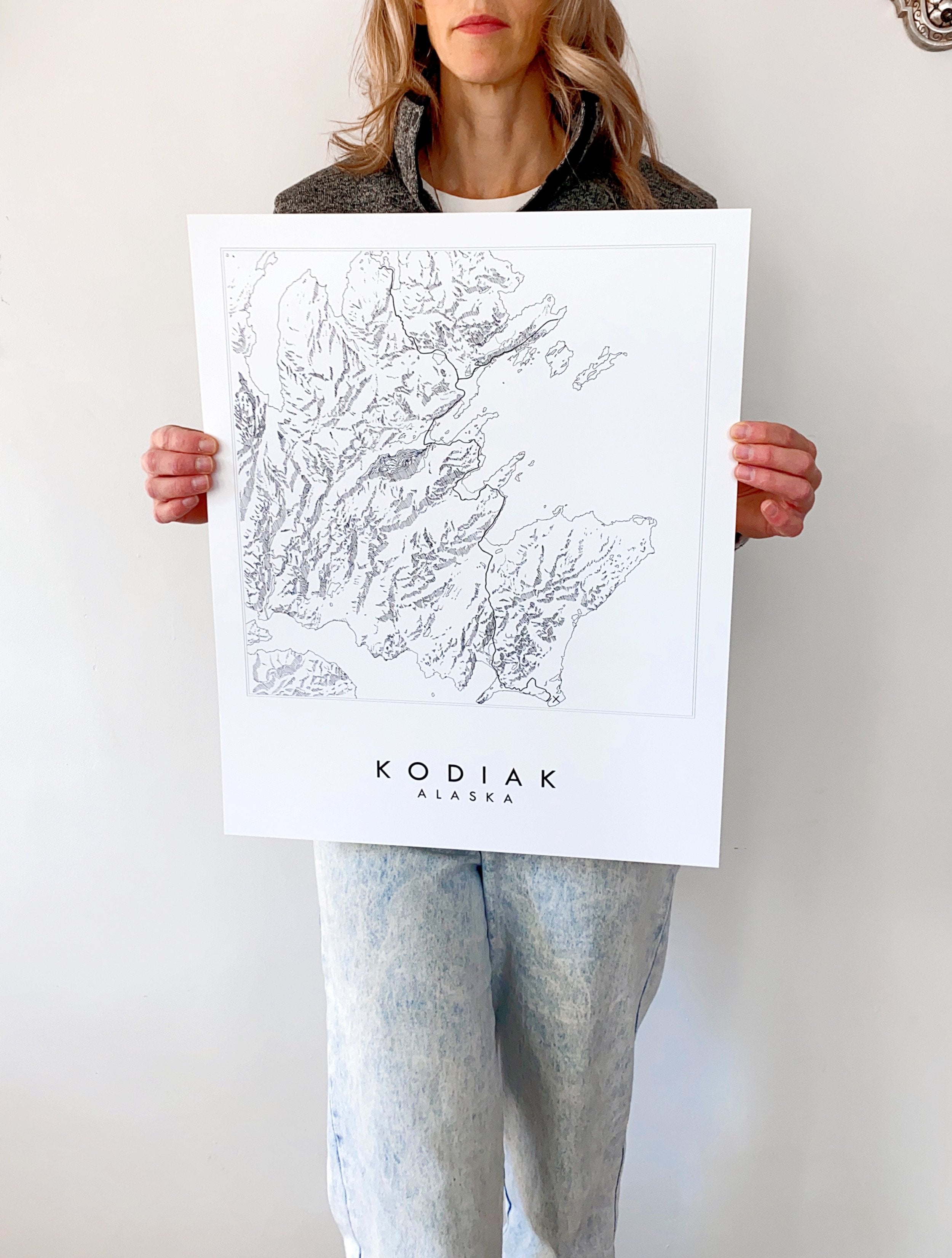 KODIAK Alaska Topographical Map Drawing: PRINT