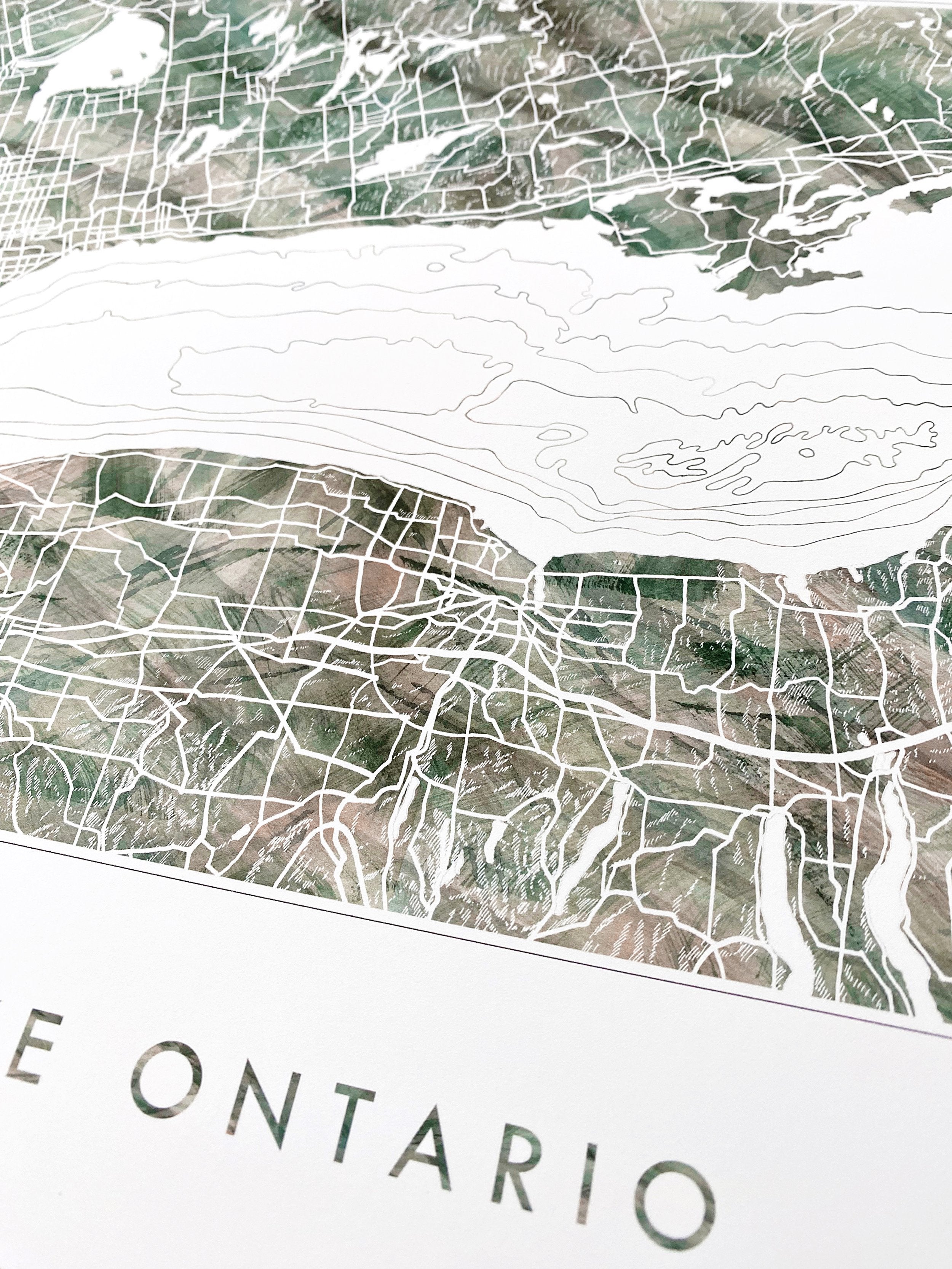 Lake ONTARIO Topographical Watercolor Map: PRINT