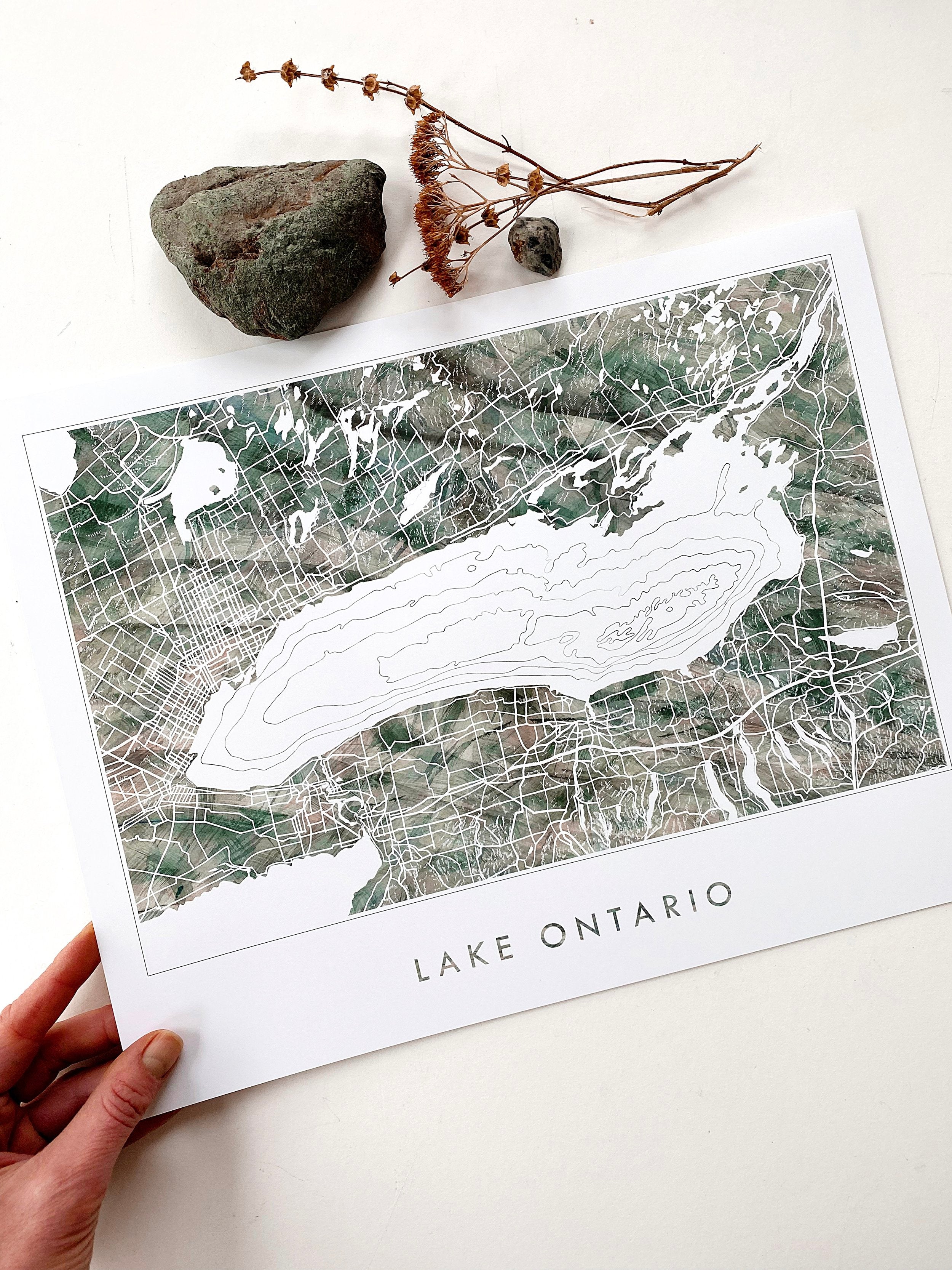 Lake ONTARIO Topographical Watercolor Map: PRINT
