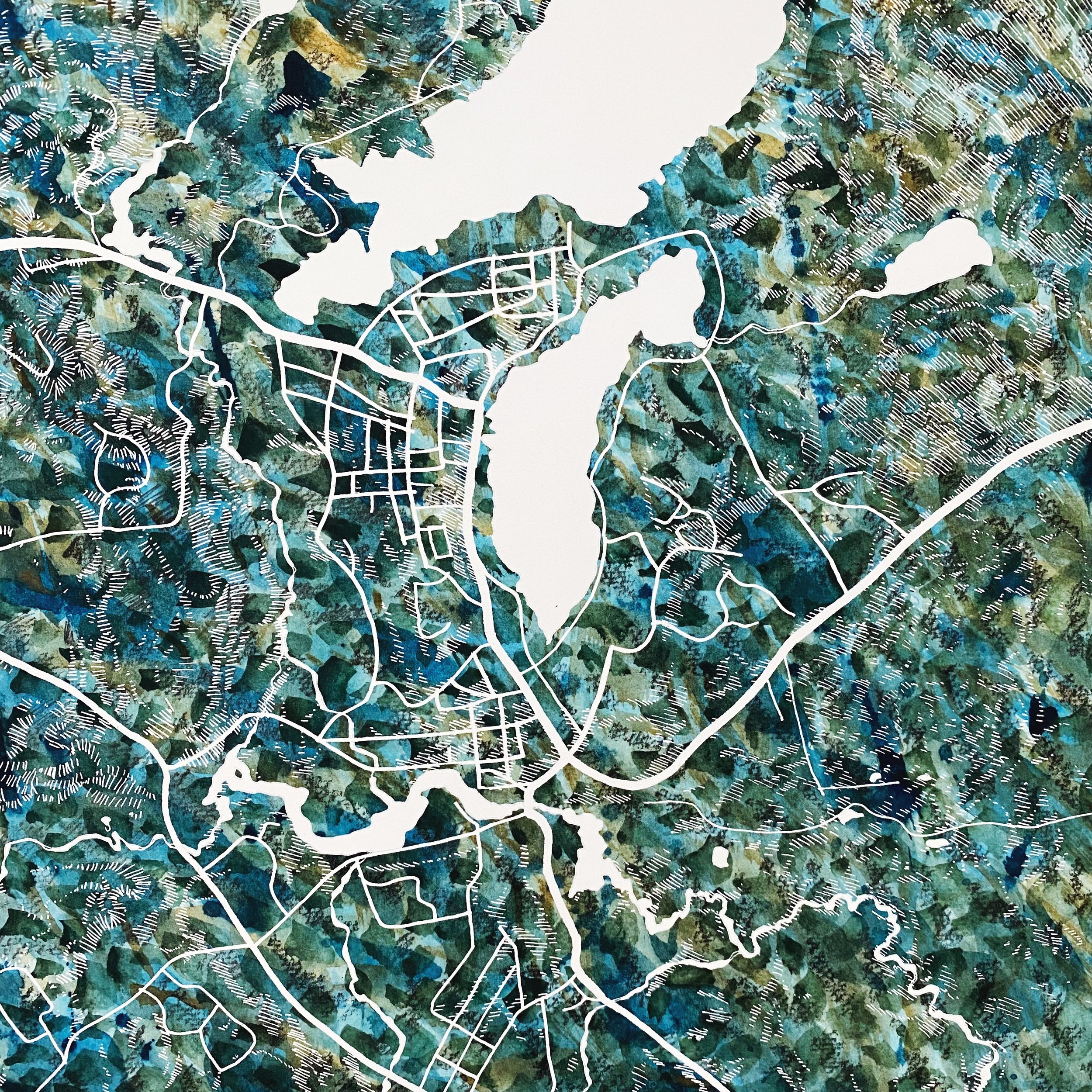LAKE PLACID New York Urban Fabrics City Map: PRINT