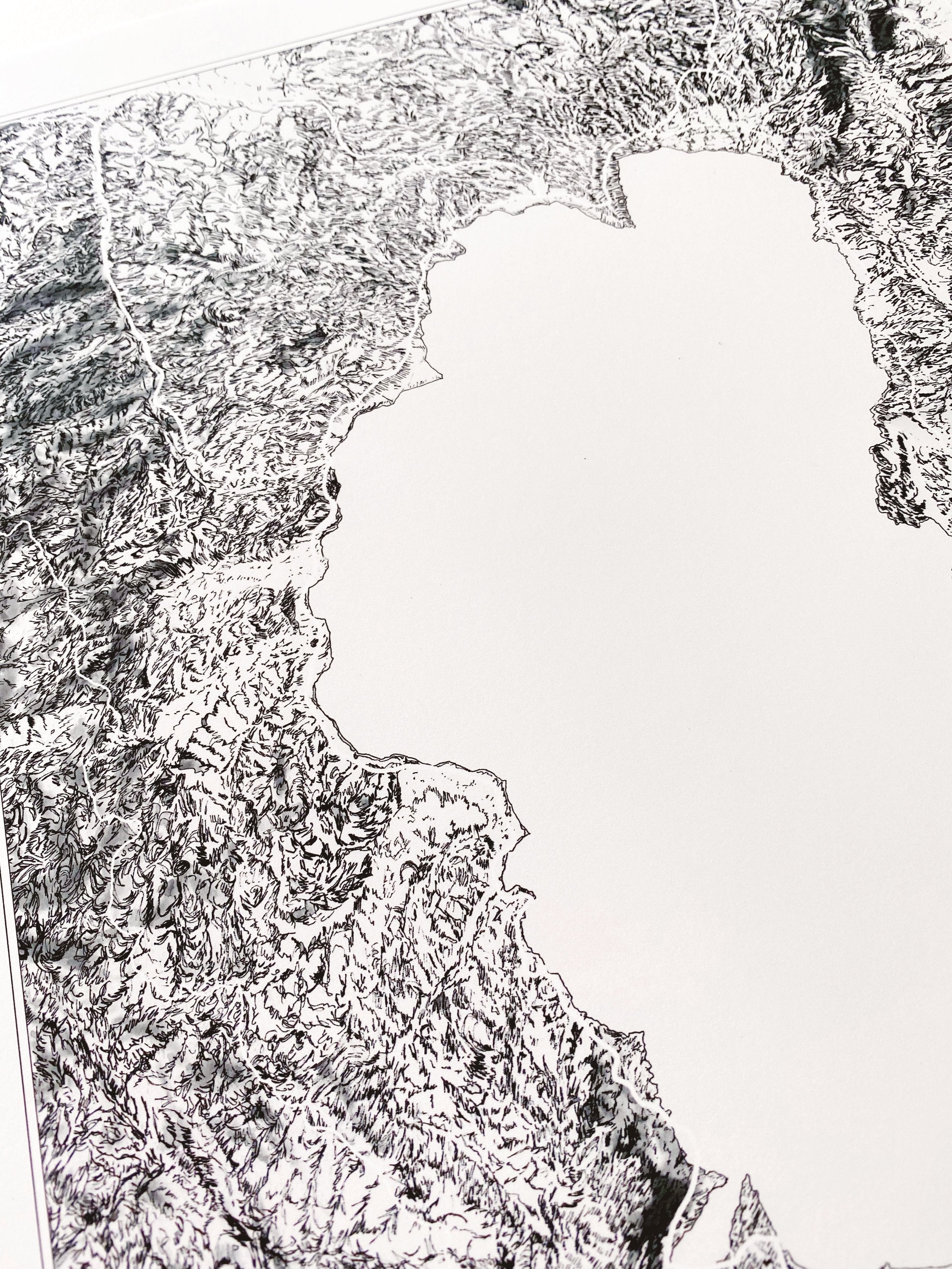 LAKE TAHOE Topographical Map-drawing: PRINT