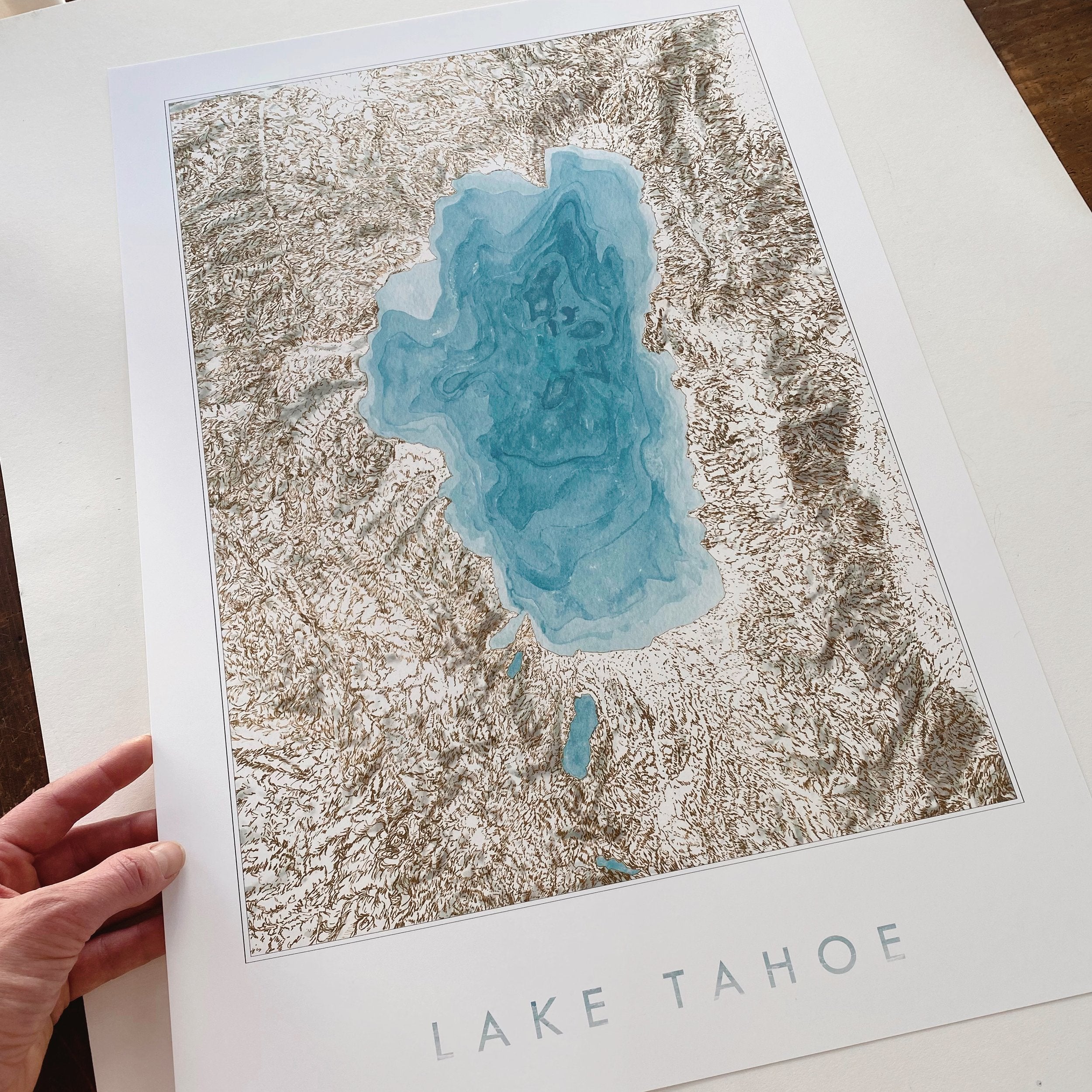 LAKE TAHOE Topographical Watercolor Map: PRINT