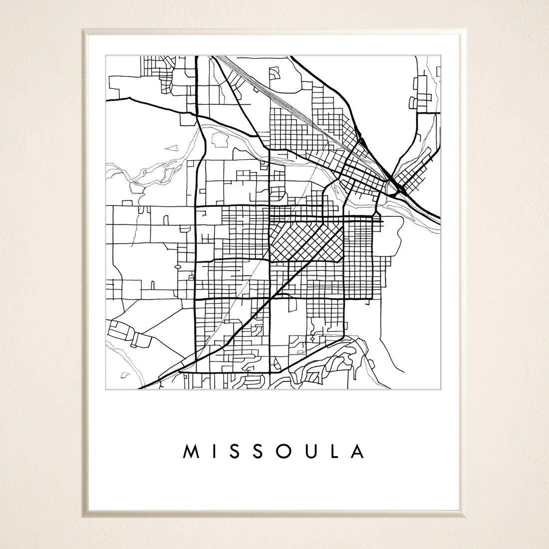 MISSOULA Montana City Lines Map: PRINT